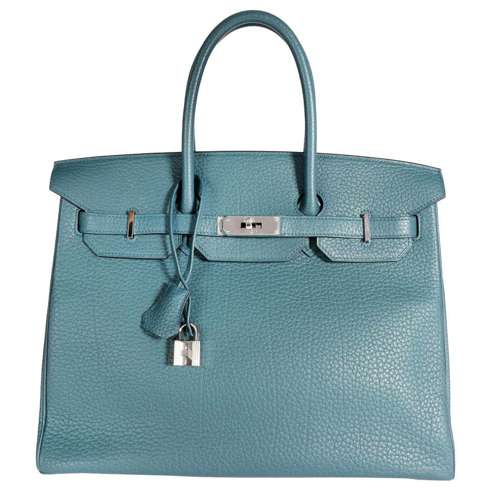 Hermès Bleu Jean Clemence Retourne Kelly 35 PHW For Sale at 1stDibs