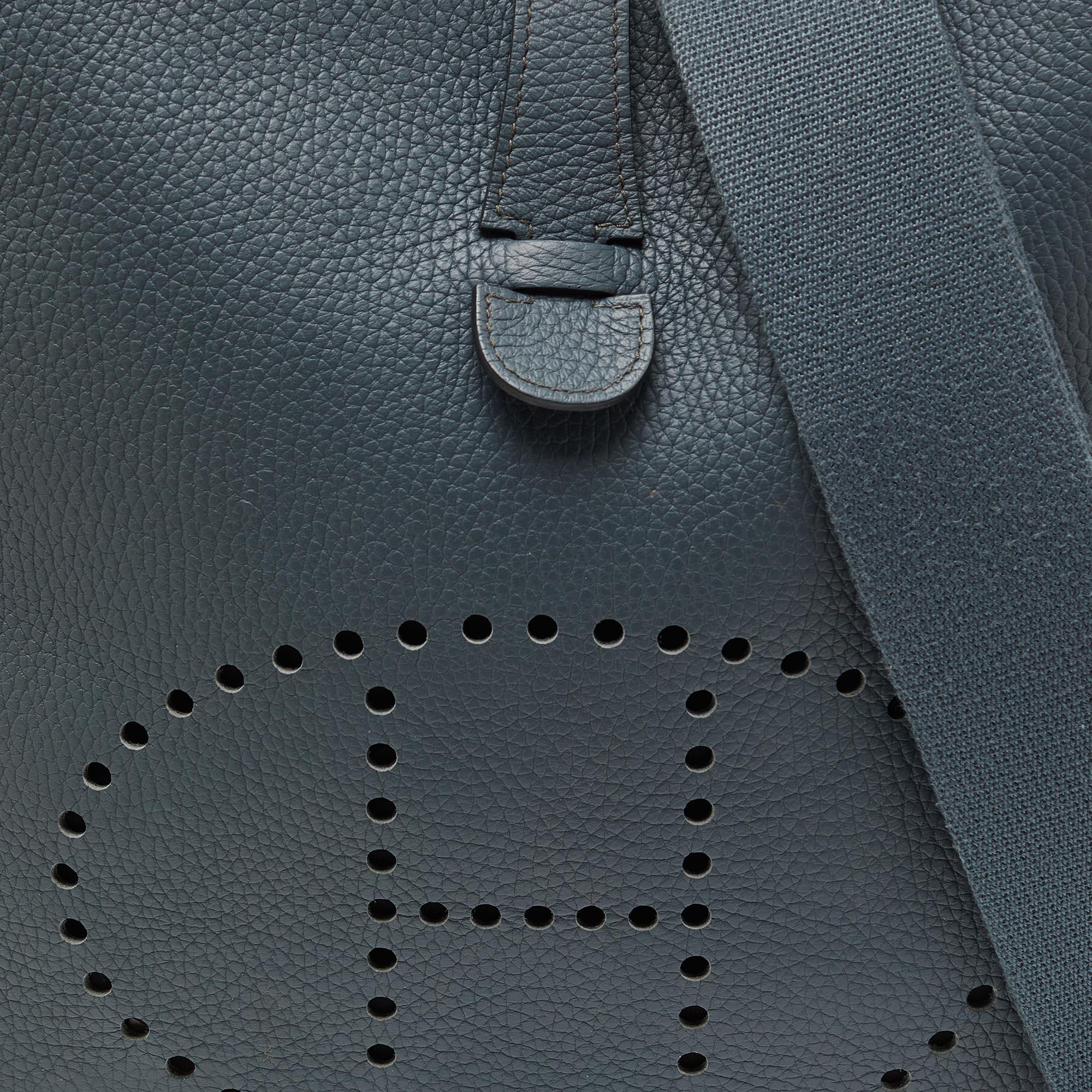 Hermes Bleu Orage Taurillon Clemence Leather Evelyne III GM Bag For Sale 7