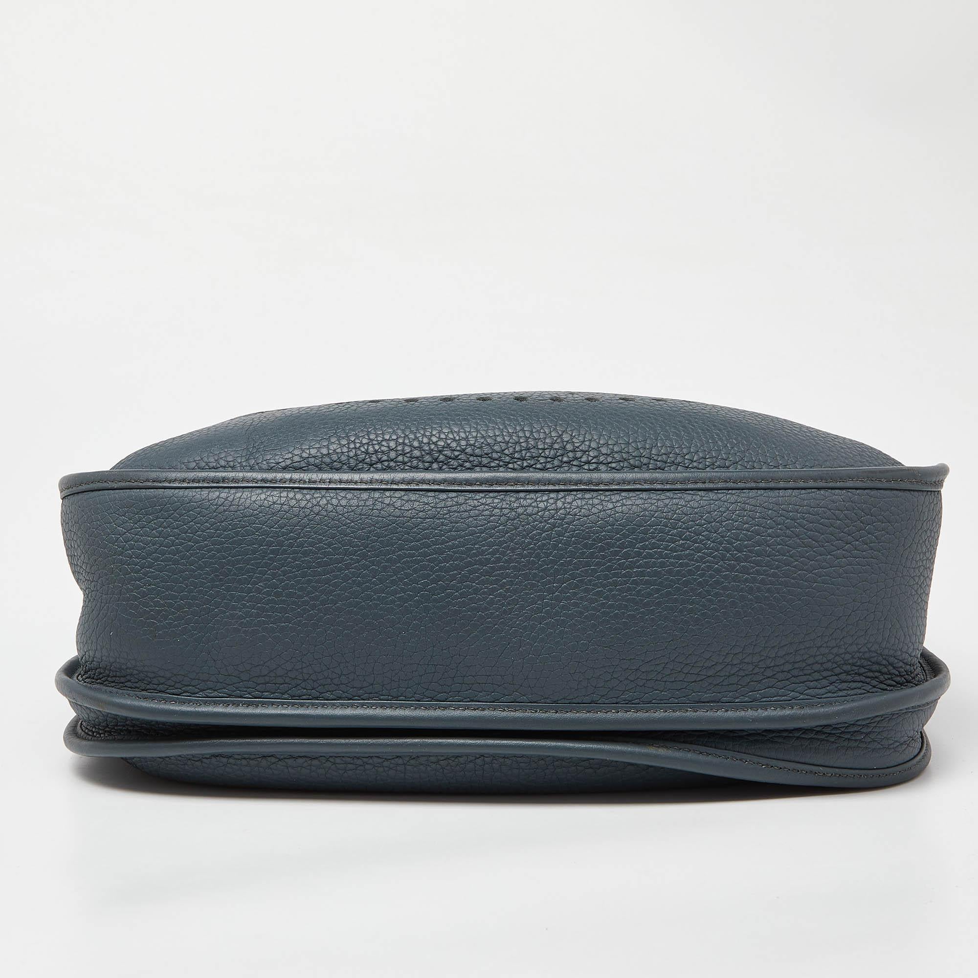 Hermes Bleu Orage Taurillon Clemence Leather Evelyne III GM Bag For Sale 4