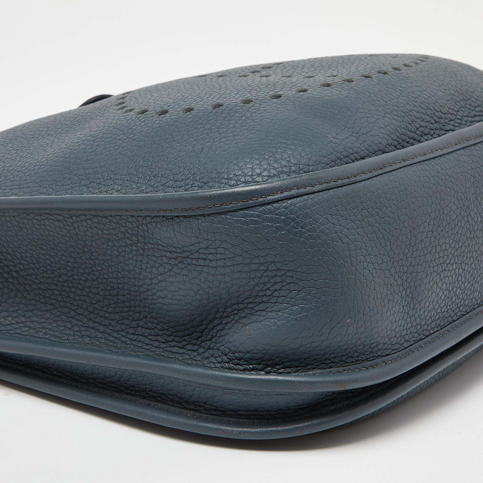 Hermes Bleu Orage Taurillon Clemence Leather Evelyne III GM Bag For Sale 5