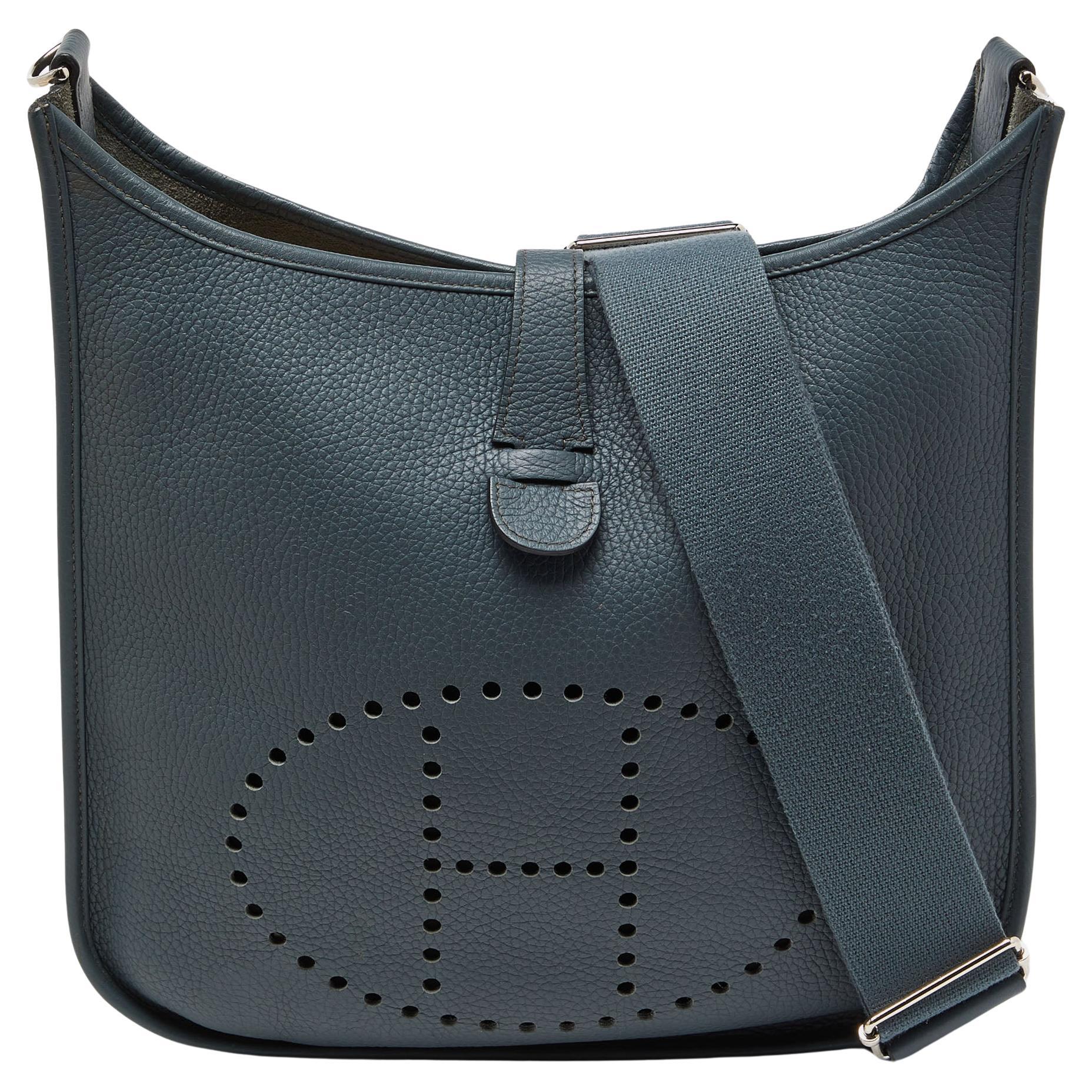 Hermes Bleu Orage Taurillon Clemence Leather Evelyne III GM Bag For Sale