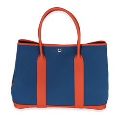 Hermès Bleu Outremer Capucine Toile Officier Vache Country Garden Party 36 PHW