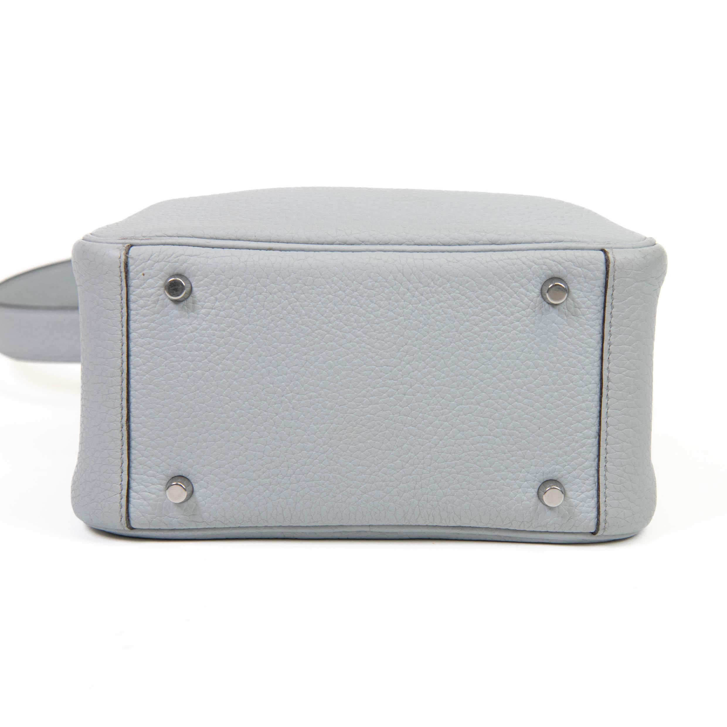 Hermes Bleu Pale Taurillon Clemence Mini Lindy 20 Palladium Hardware For Sale 1