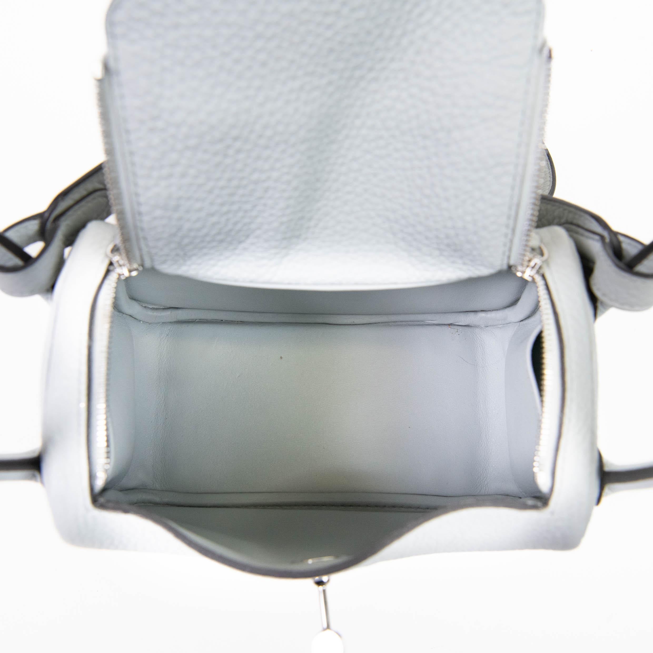 Hermes Bleu Pale Taurillon Clemence Mini Lindy 20 Palladium Hardware For Sale 3
