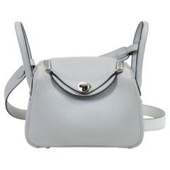 Hermes Bleu Pale Taurillon Clemence Mini Lindy 20 Palladium Hardware
