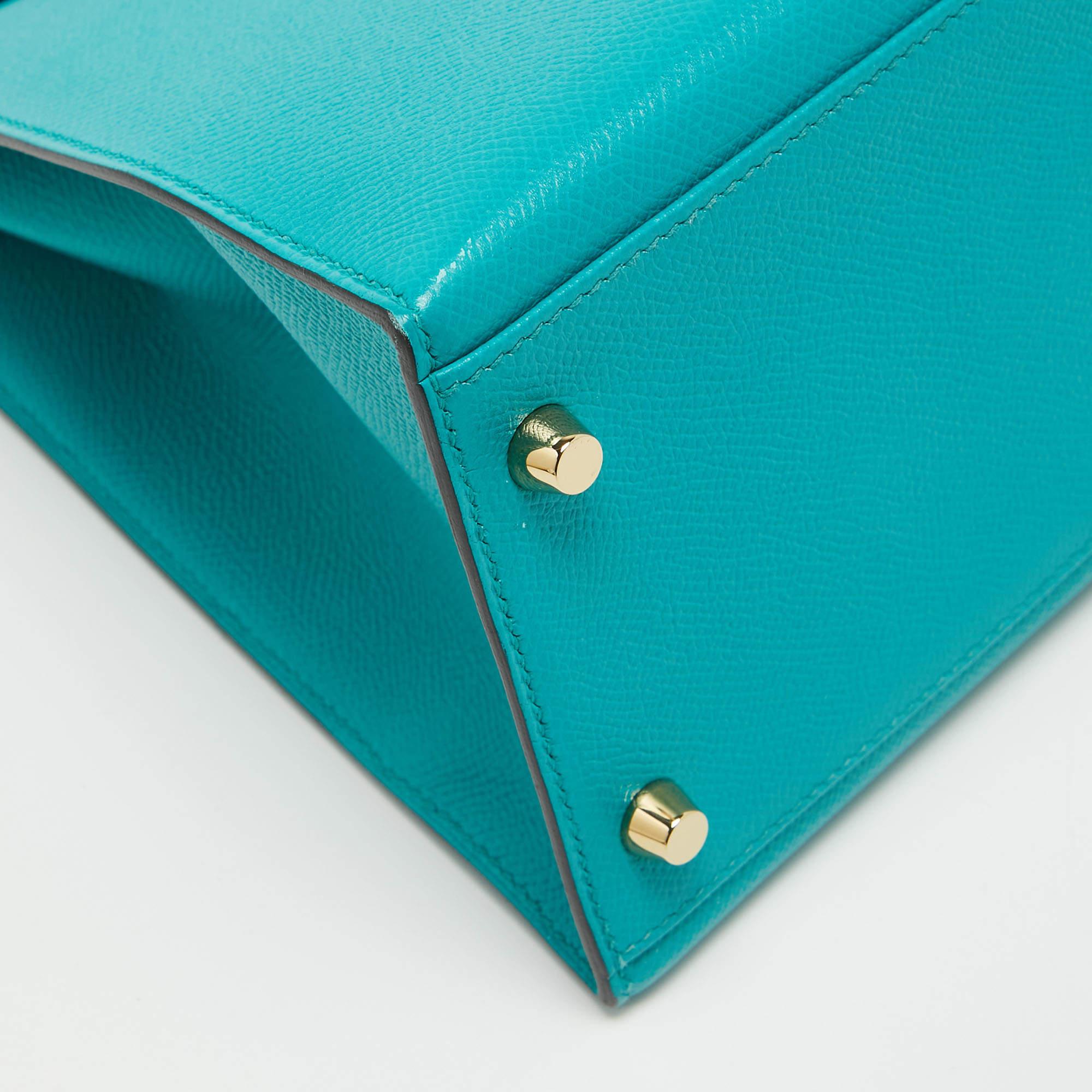 Hermes Bleu Paon Epsom Leather Gold Finish Kelly Sellier 32 Bag For Sale 8