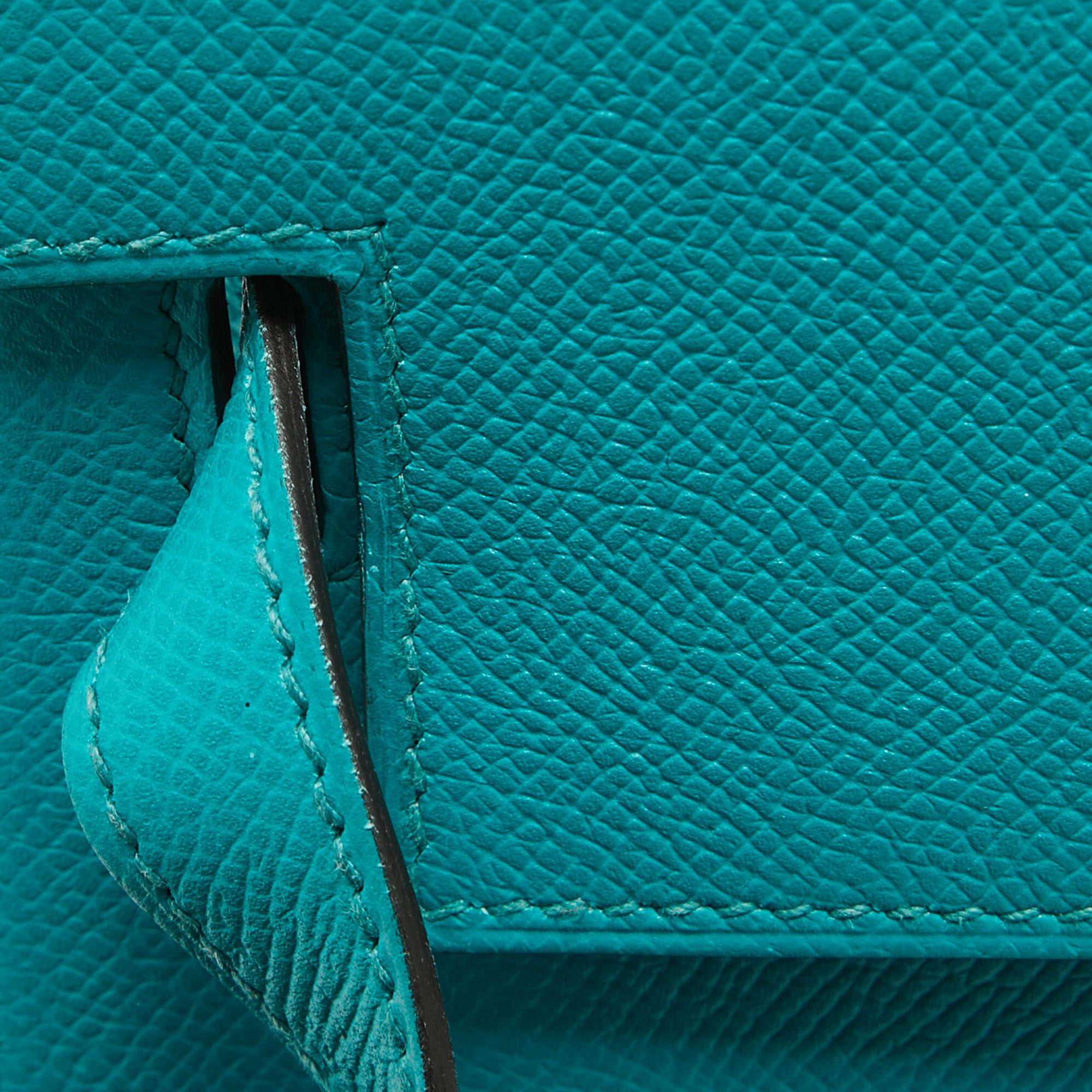 Hermes Bleu Paon Epsom Leather Gold Finish Kelly Sellier 32 Bag For Sale 12