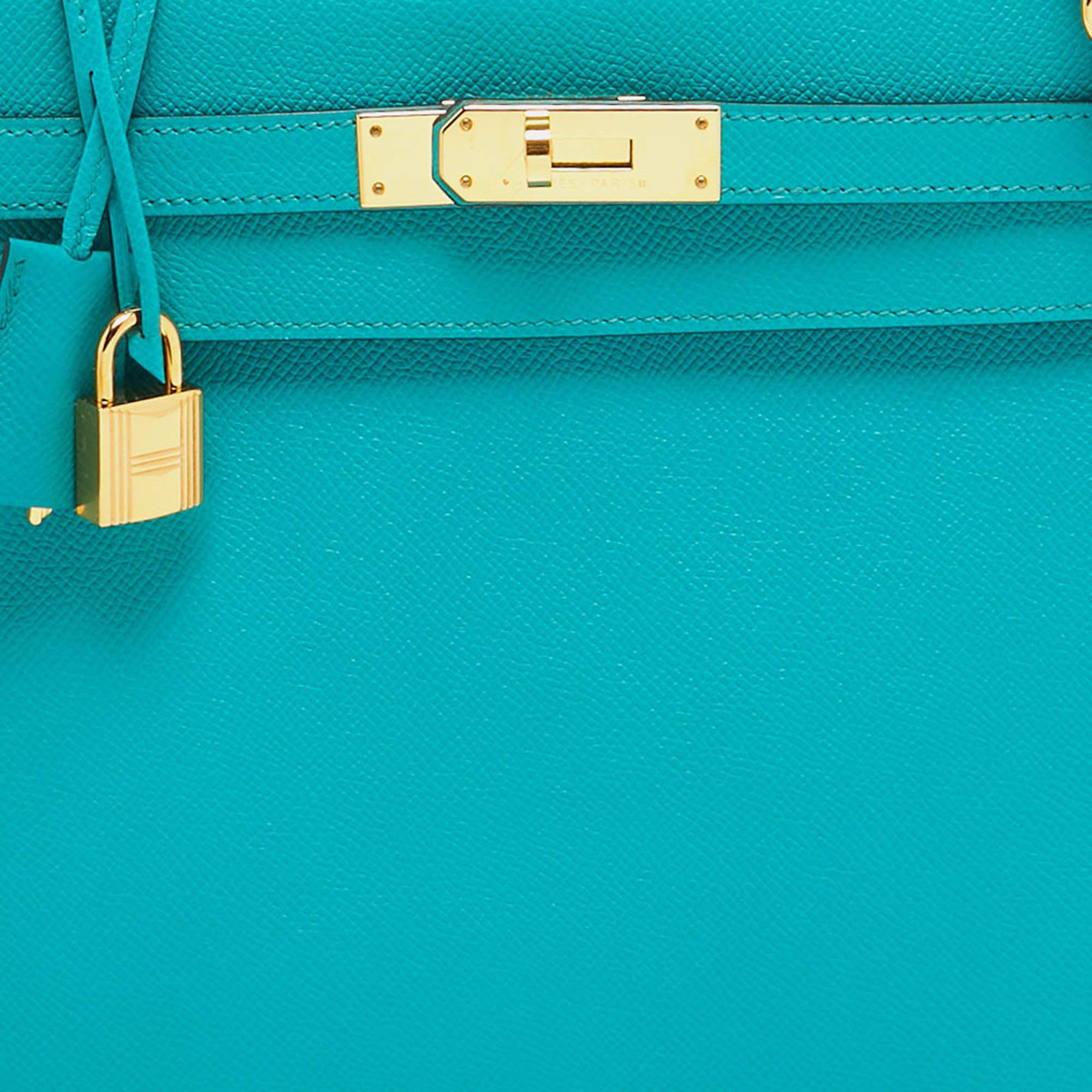 Women's Hermes Bleu Paon Epsom Leather Gold Finish Kelly Sellier 32 Bag For Sale