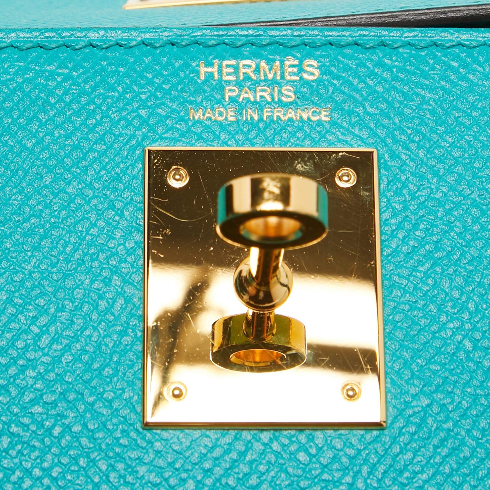 Hermes Bleu Paon Epsom Leder Gold Finish Kelly Sellier 32 Tasche im Angebot 2