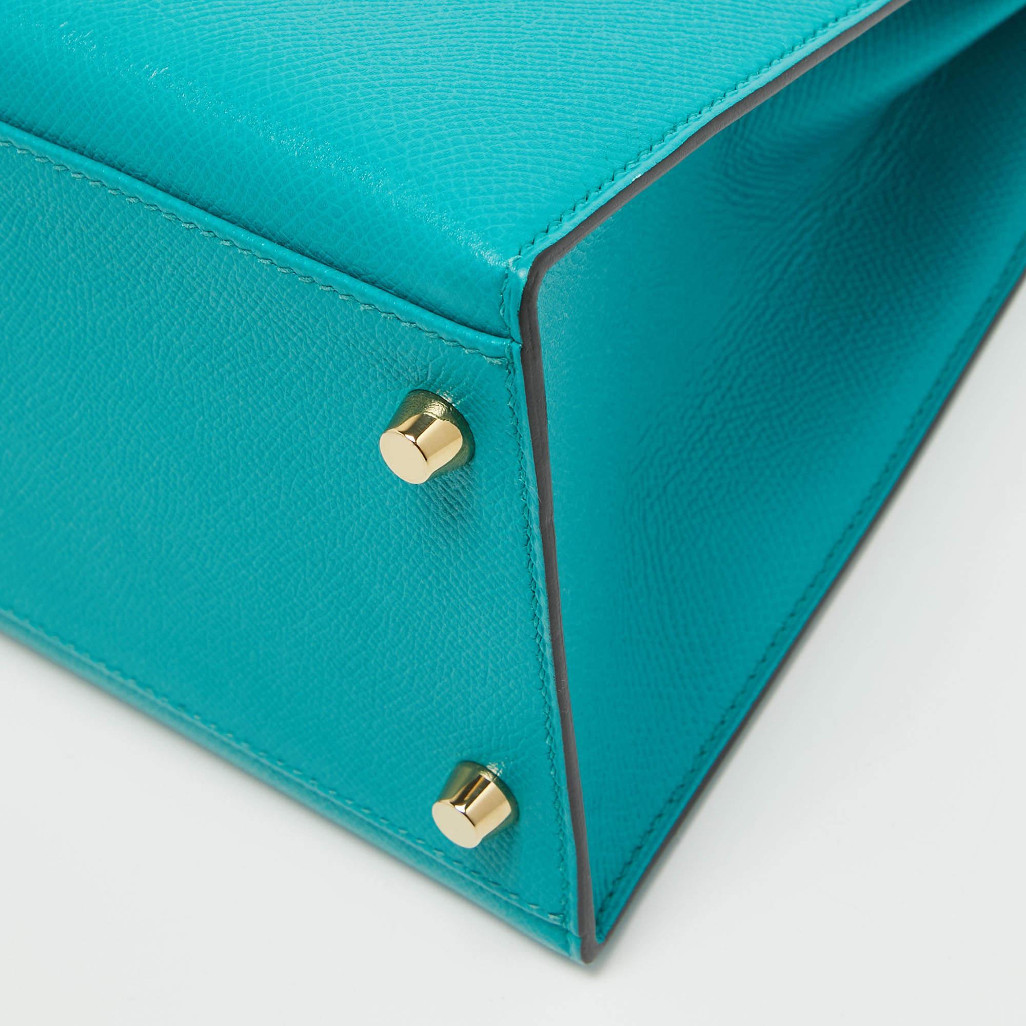 Hermes Bleu Paon Epsom Leather Gold Finish Kelly Sellier 32 Bag For Sale 3