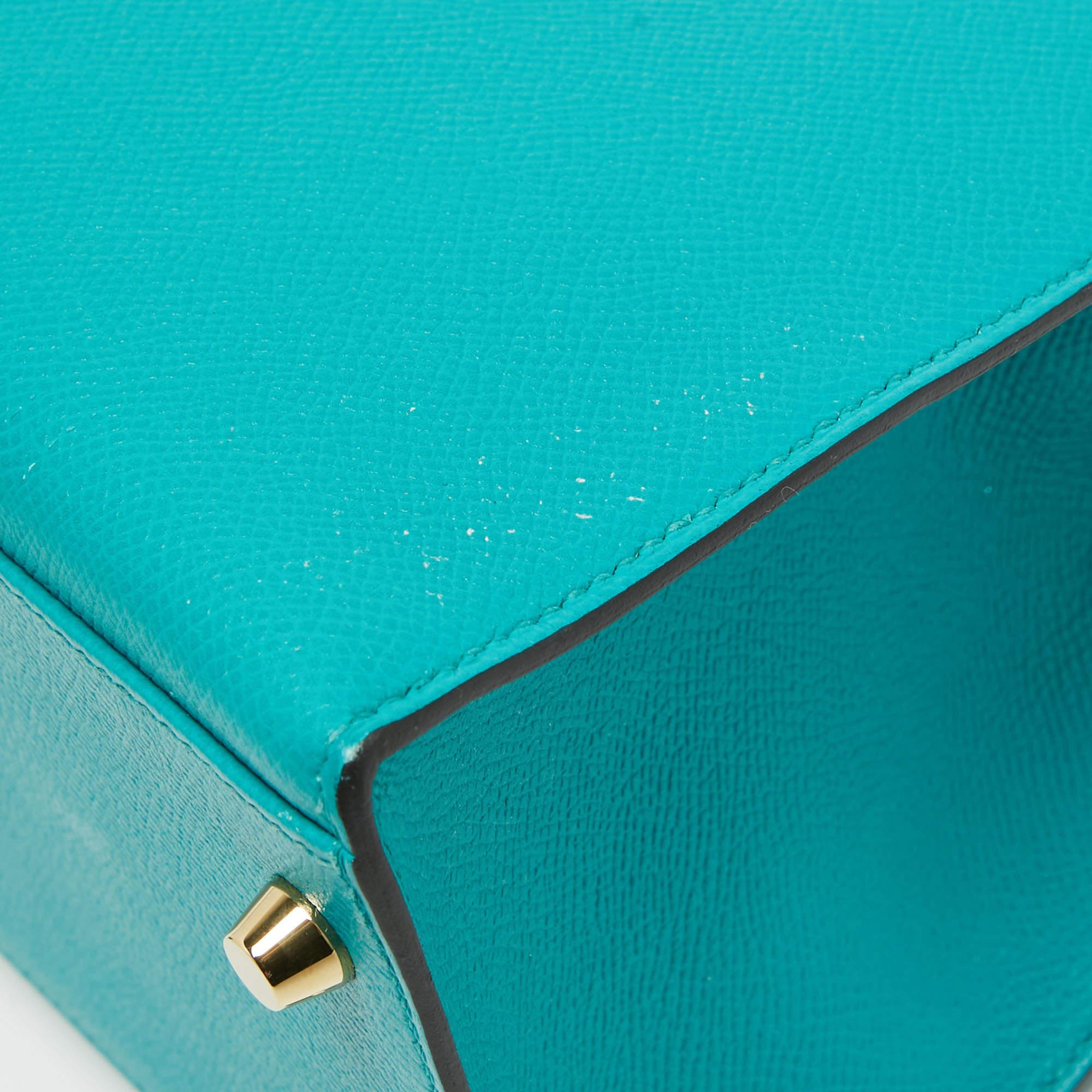 Hermes Bleu Paon Epsom Leather Gold Finish Kelly Sellier 32 Bag For Sale 4