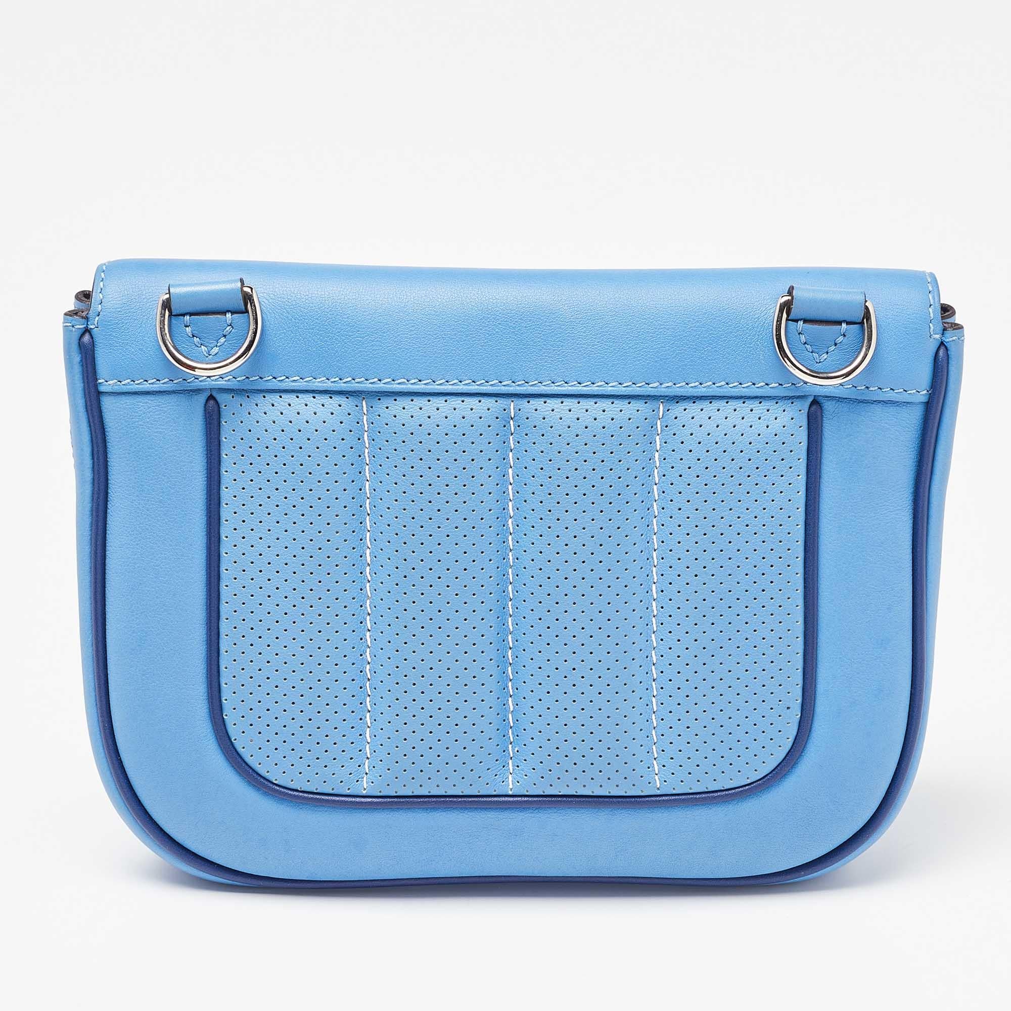 Blue Hermes Bleu Paradis/Saphir Swift Leather Palladium Hardware Mini Berline Bag