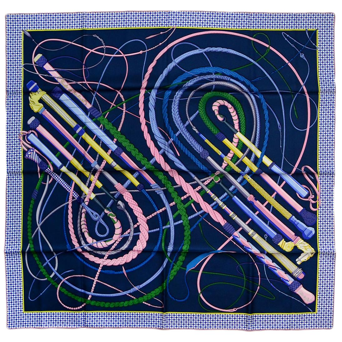 Hermes Bleu/Petrole/Rose/Lavandre "Fouets et Badines" 90cm Silk Scarf