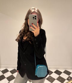 Hermès Bleu Petrole Shiny Niloticus Lizard Leather & Silk Sac a Poudrier