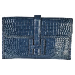 Hermès Bleu Roi Shiny Crocodile Porosus Mini Jige Clutch