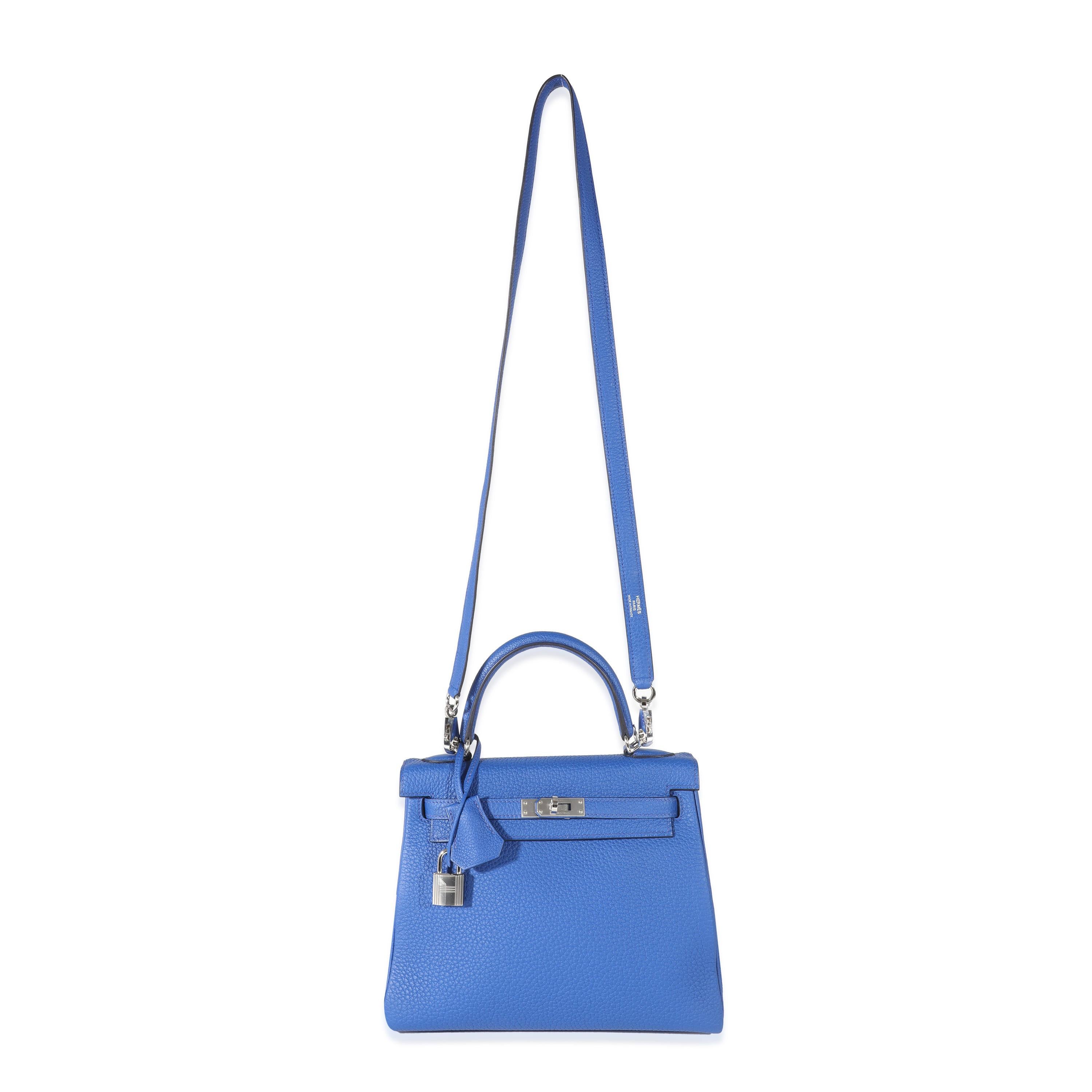 Hermes Bleu Royal Togo Kelly Retourne 25 PHW Excellent état - En vente à New York, NY
