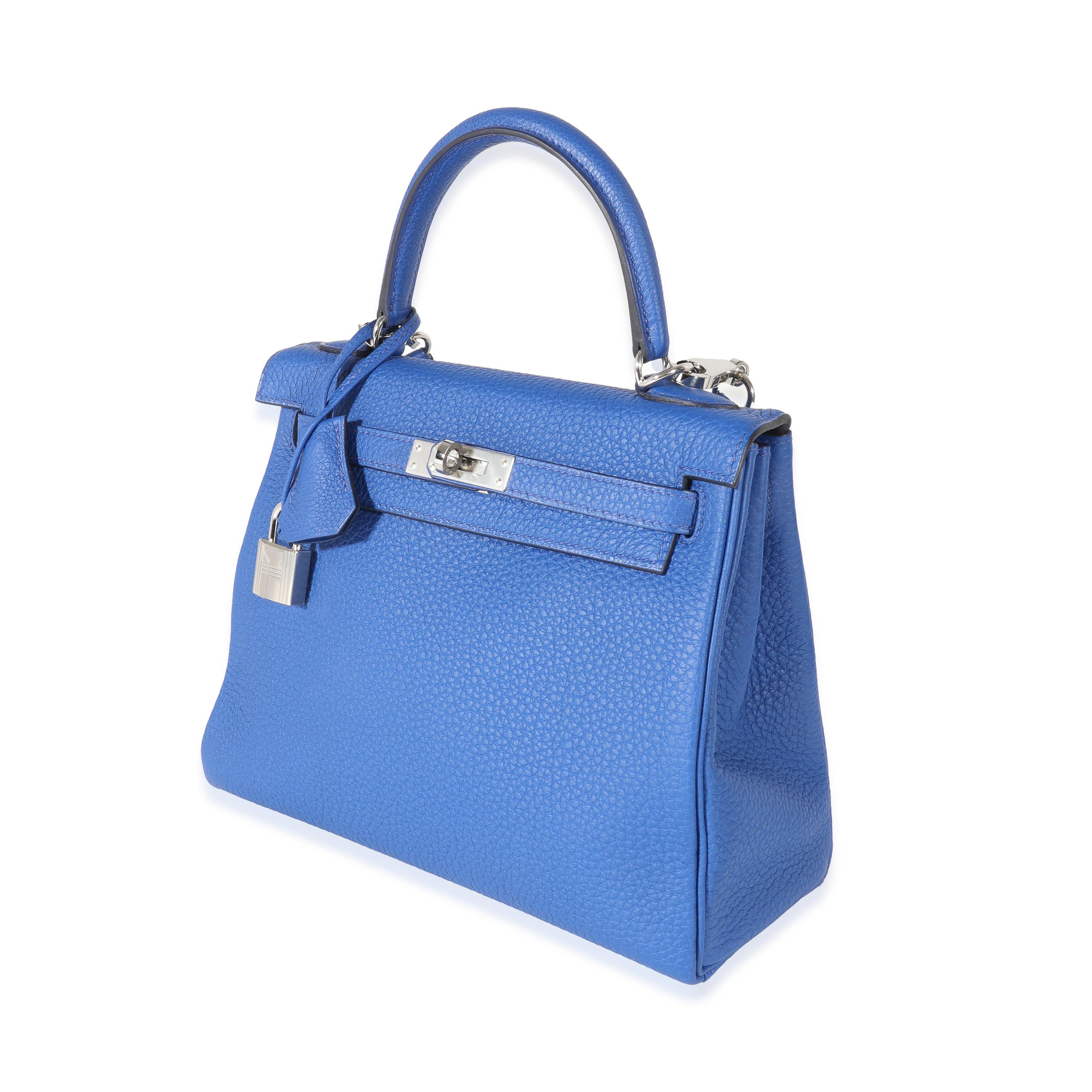 Women's or Men's Hermes Bleu Royal Togo Kelly Retourne 25 PHW For Sale