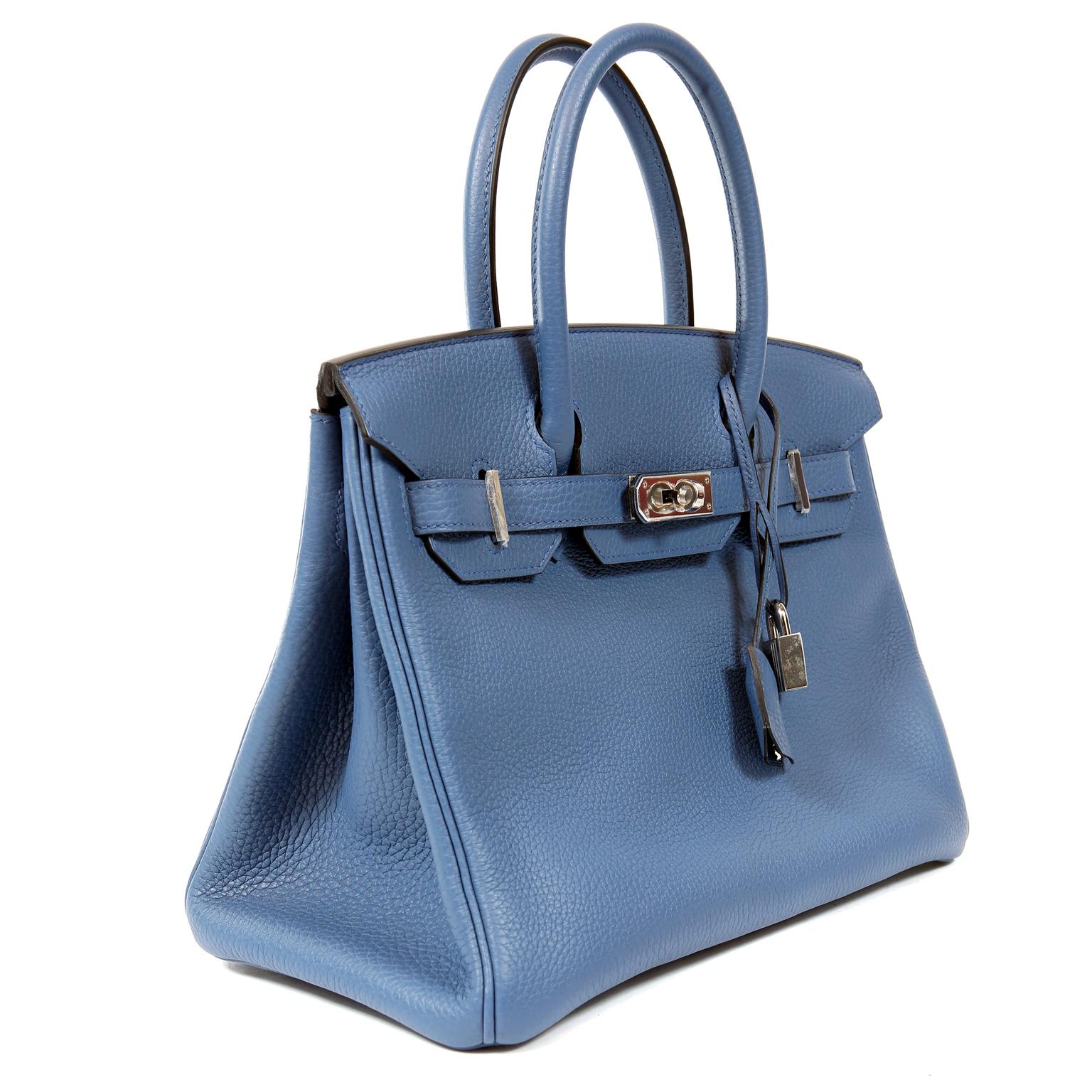 Purple Hermès Bleu Saint Cyr Clemence 30 cm Birkin Bag
