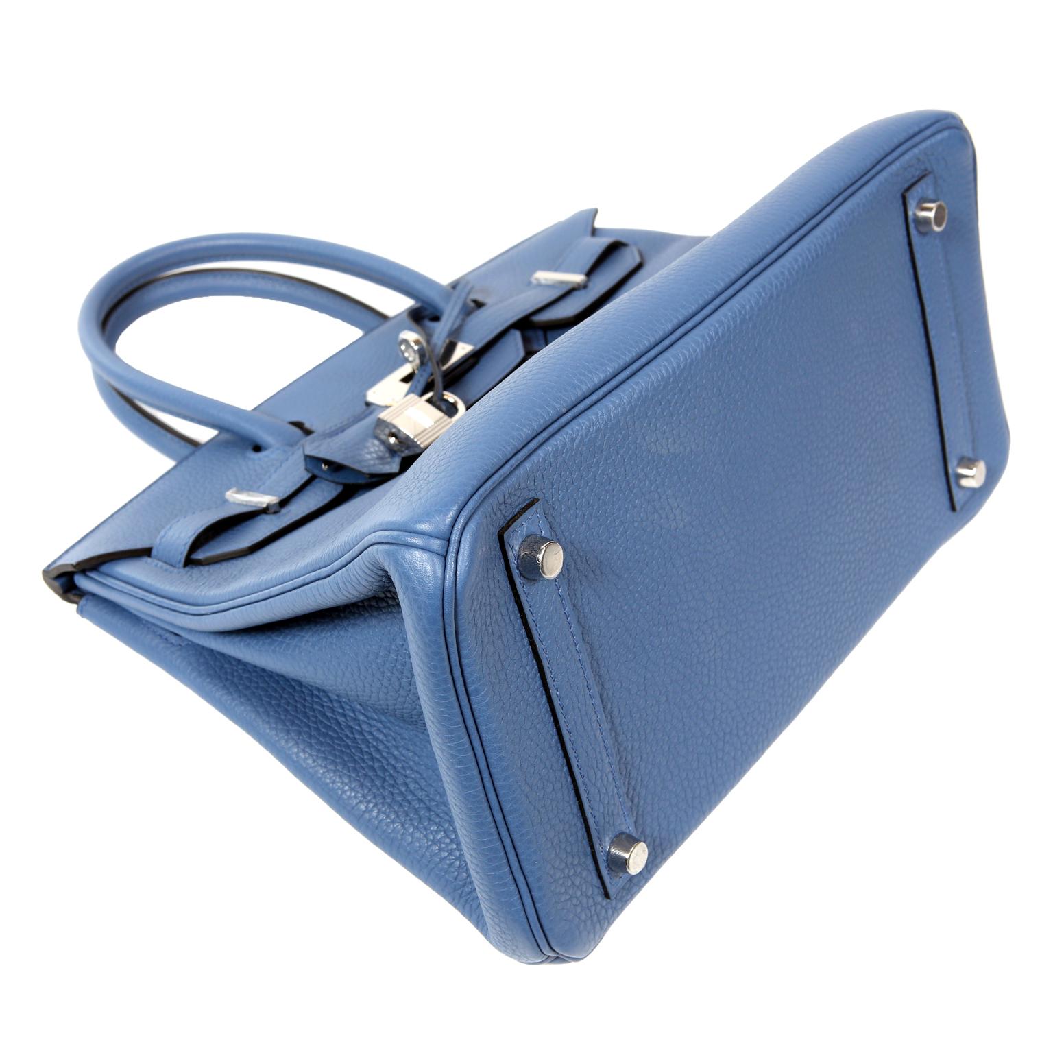 Hermès Bleu Saint Cyr Clemence 30 cm Birkin Bag In New Condition In Palm Beach, FL