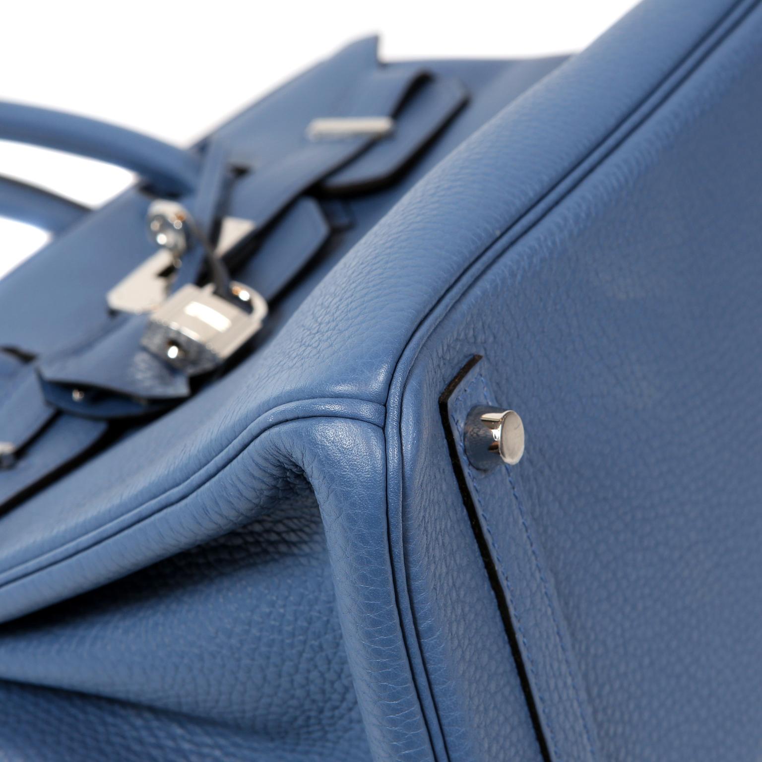 Women's Hermès Bleu Saint Cyr Clemence 30 cm Birkin Bag