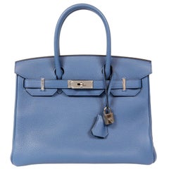 Hermès Bleu Saint Cyr Clemence 30 cm Birkin Bag