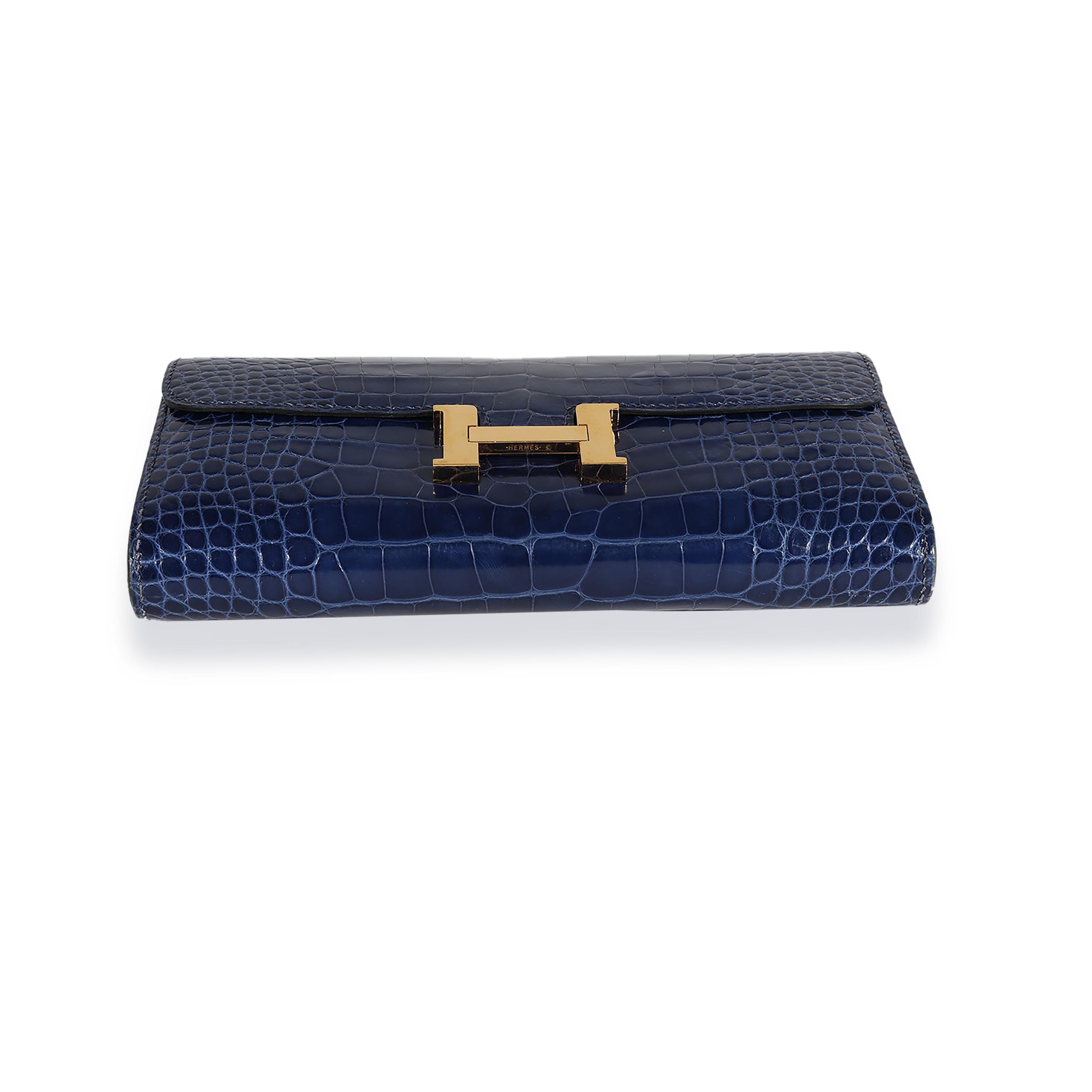 Women's Hermès Bleu Saphir & Bleu Paon Shiny Alligator Constance Wallet GHW
