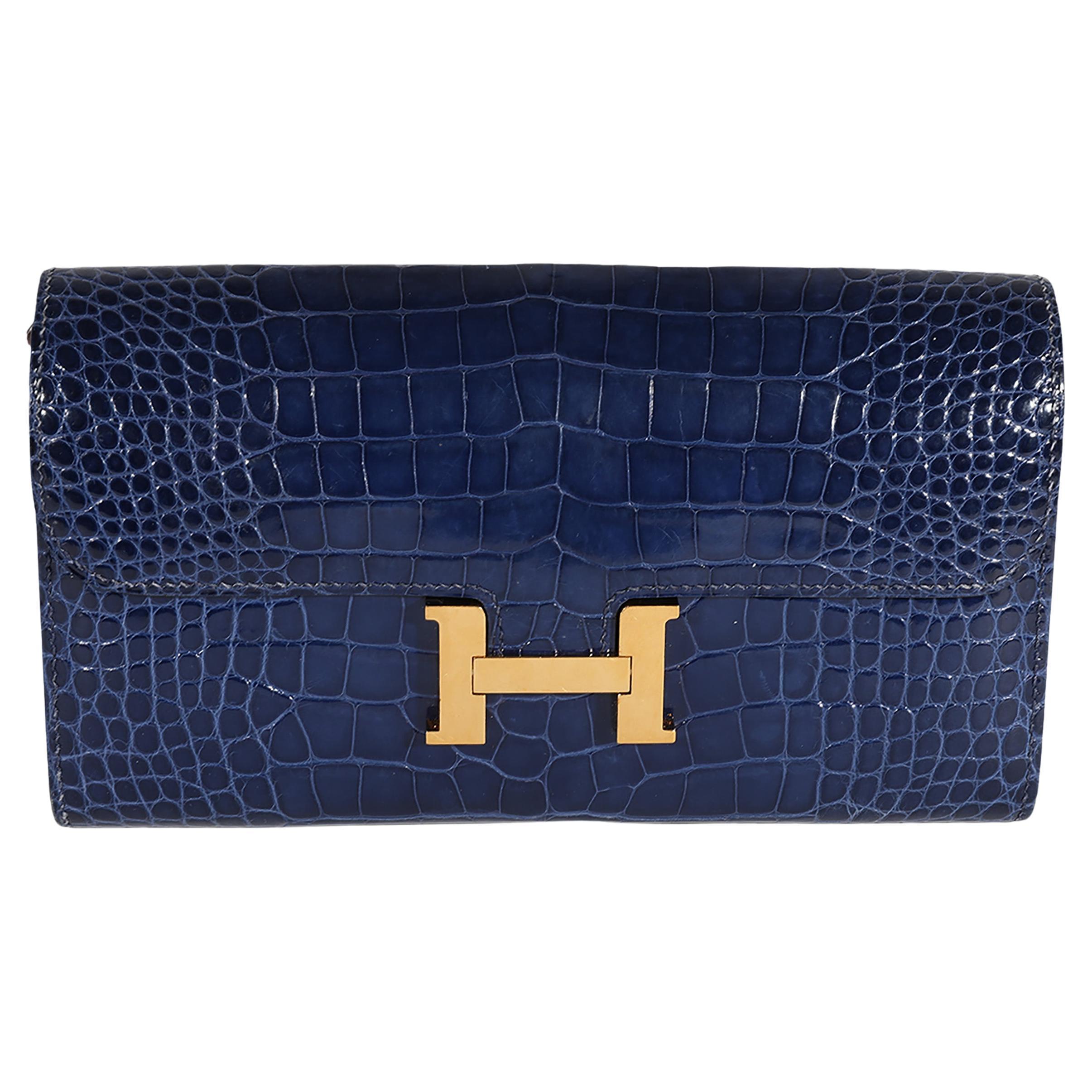 Hermès Bleu Saphir & Bleu Paon Shiny Alligator Constance Wallet GHW