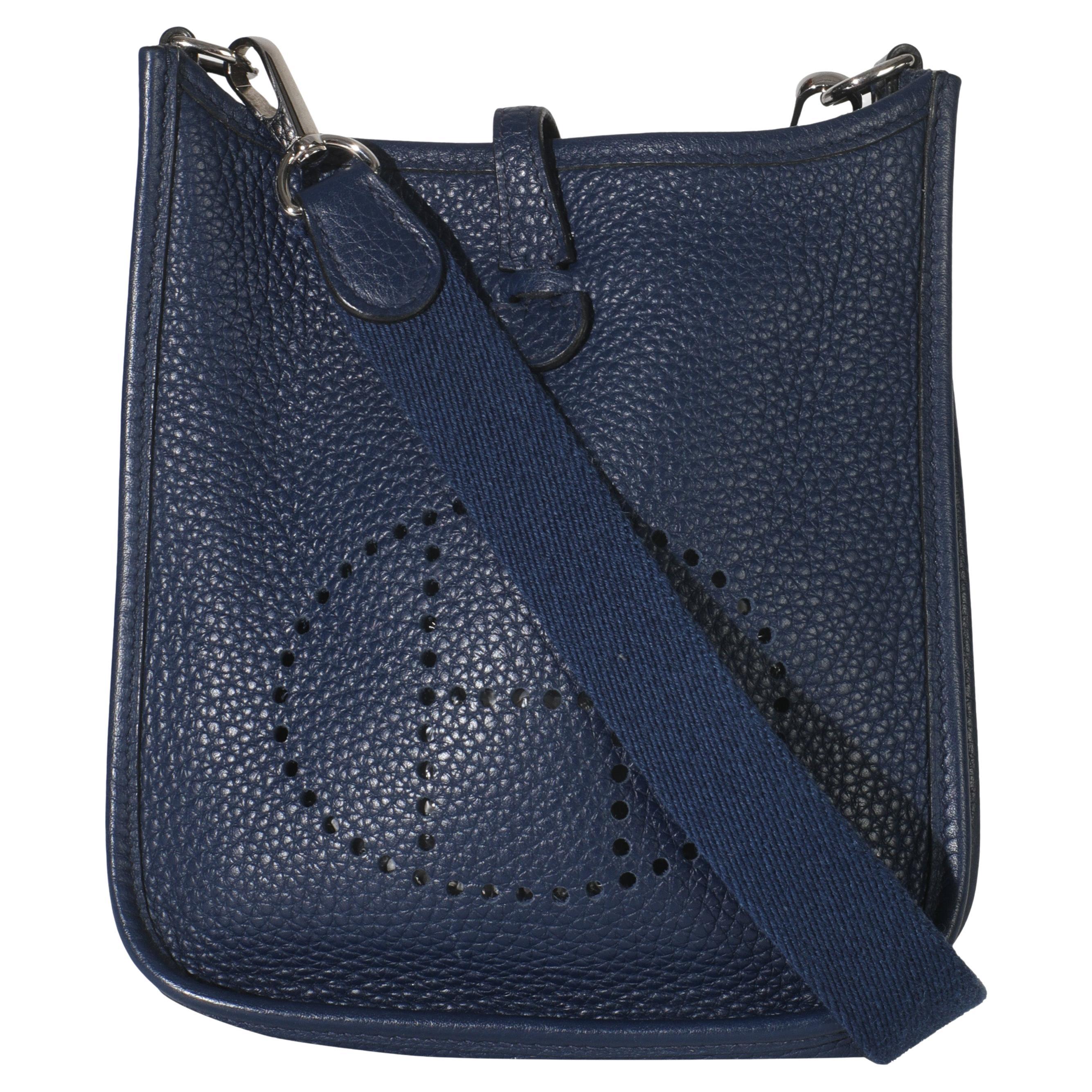 Hermès Bleu Saphire Clemence Mini Evelyne TPM PHW in vendita