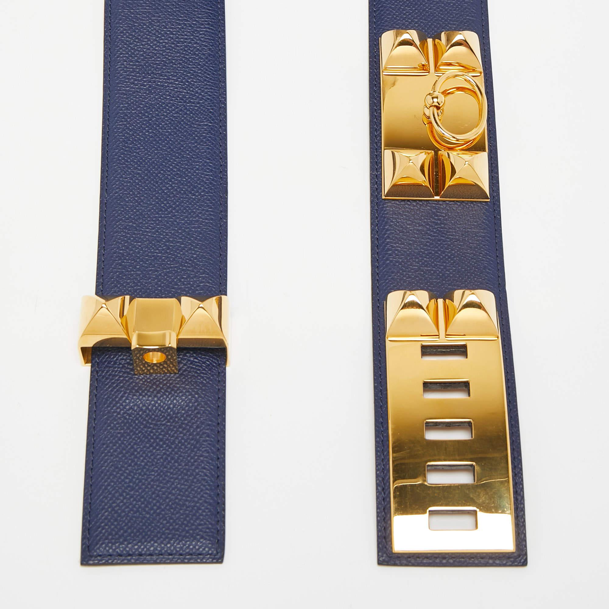 Black Hermes Bleu Saphir Epsom Leather Collier De Chien Belt 90CM