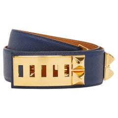 Hermes Bleu Saphir Epsom Leather Collier De Chien Belt 90CM