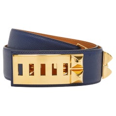 Hermes Bleu Saphir Epsom Leather Collier De Chien Belt 90CM