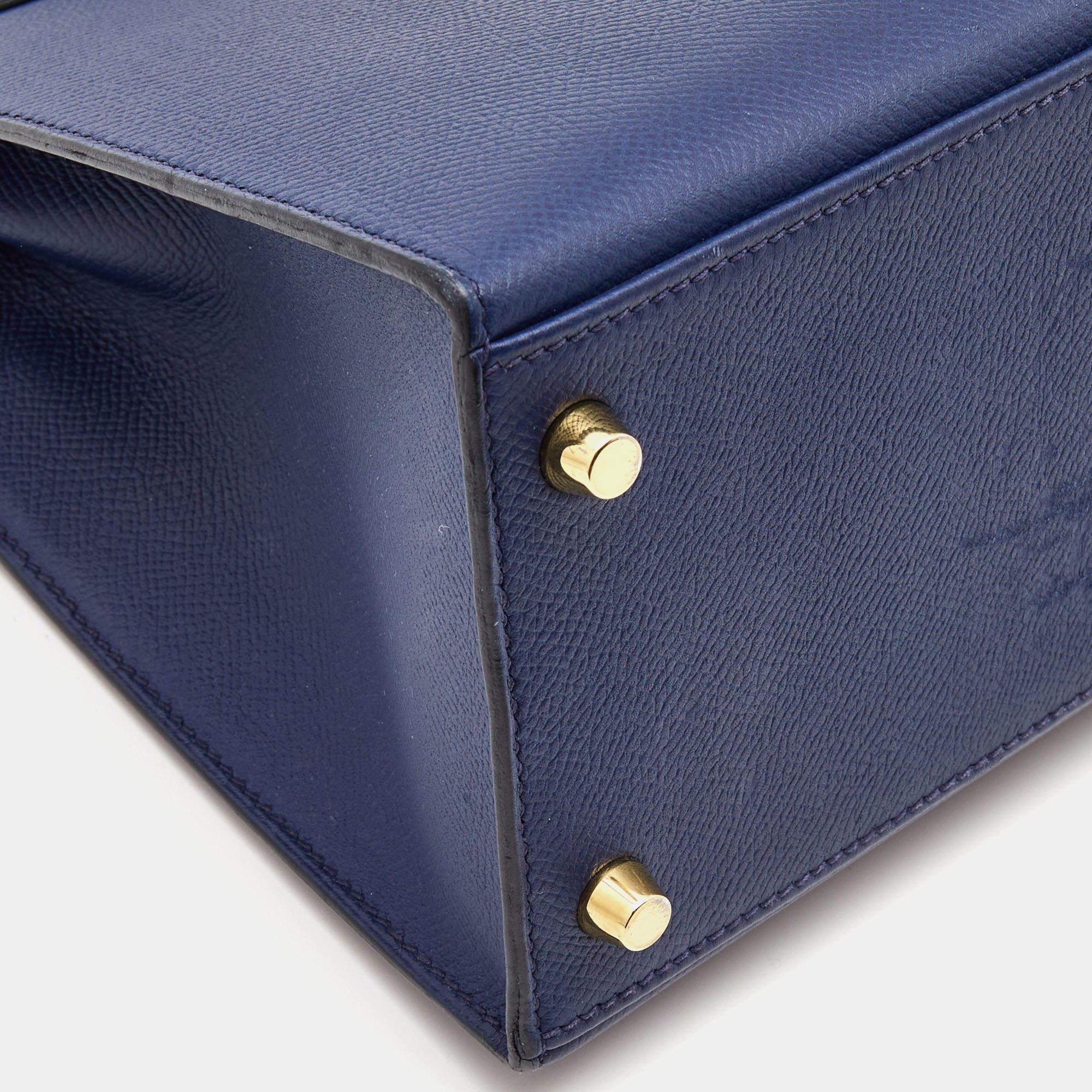 Hermes Bleu Saphir Epsom Leather Gold Finish Kelly Sellier 28 Bag 7