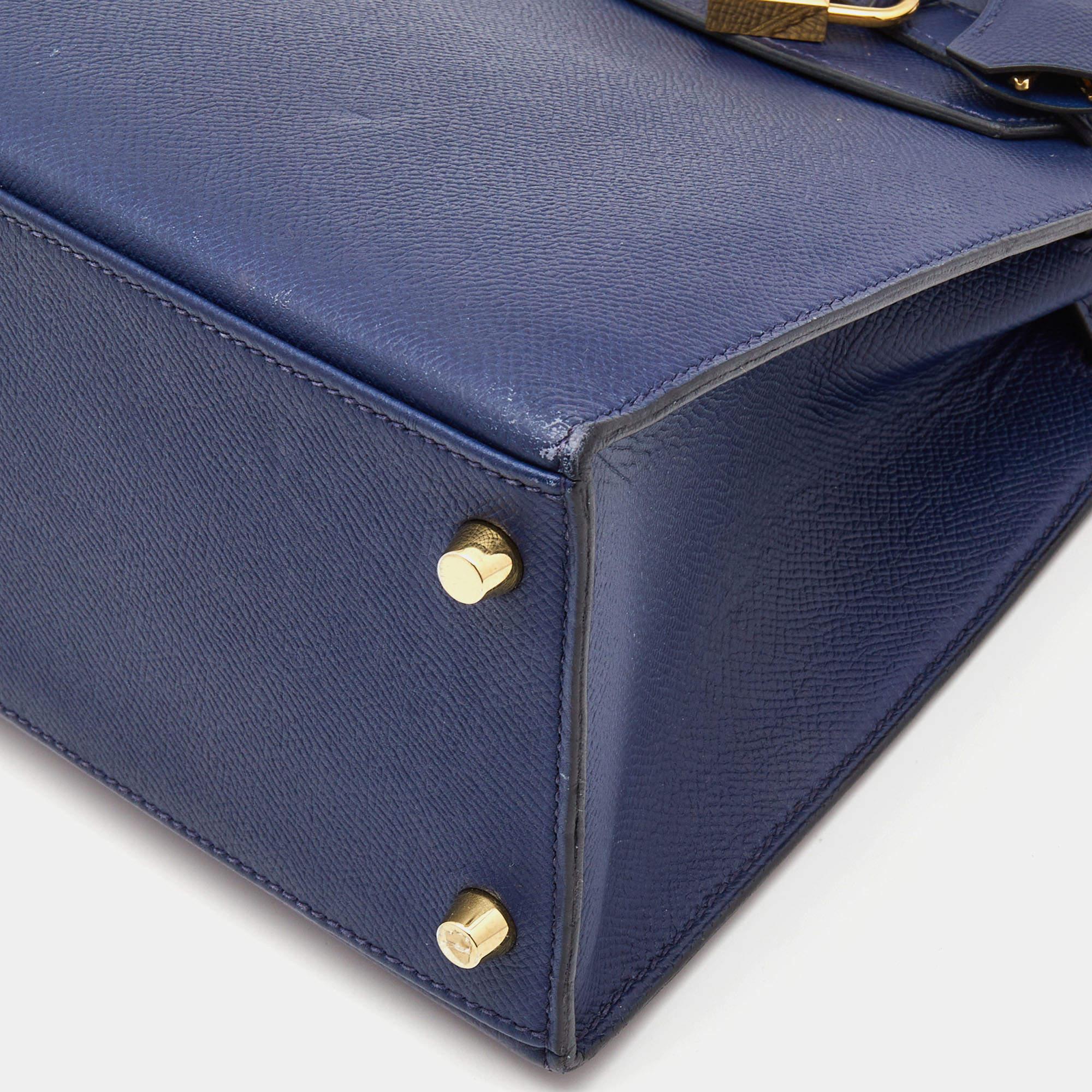 Hermes Bleu Saphir Epsom Leather Gold Finish Kelly Sellier 28 Bag 8