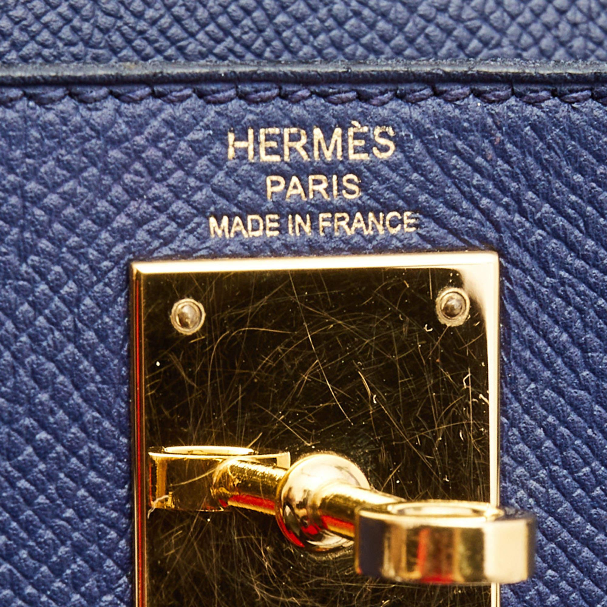Hermes Bleu Saphir Epsom Leather Gold Finish Kelly Sellier 28 Bag 11
