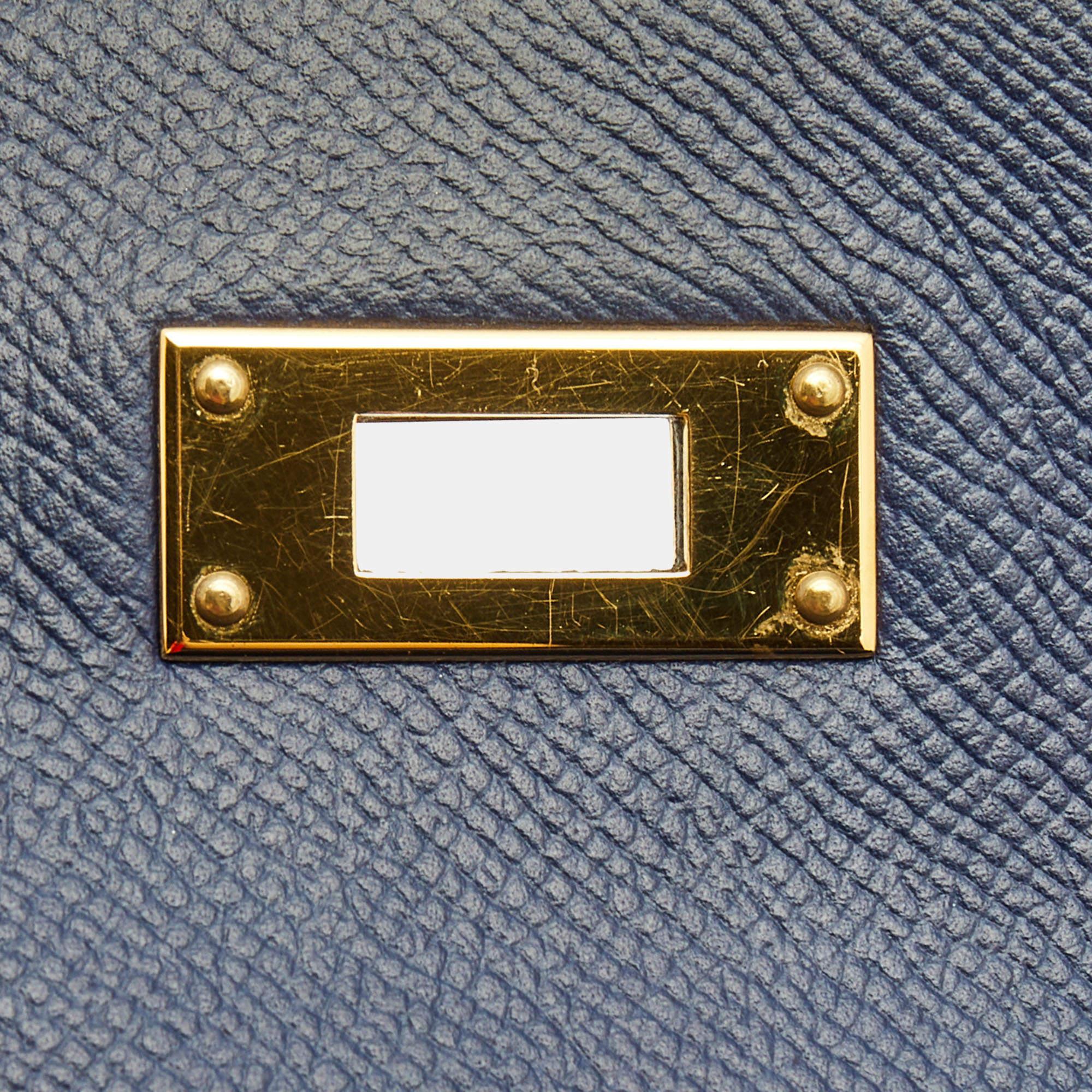 Hermes Bleu Saphir Epsom Leather Gold Finish Kelly Sellier 28 Bag 12