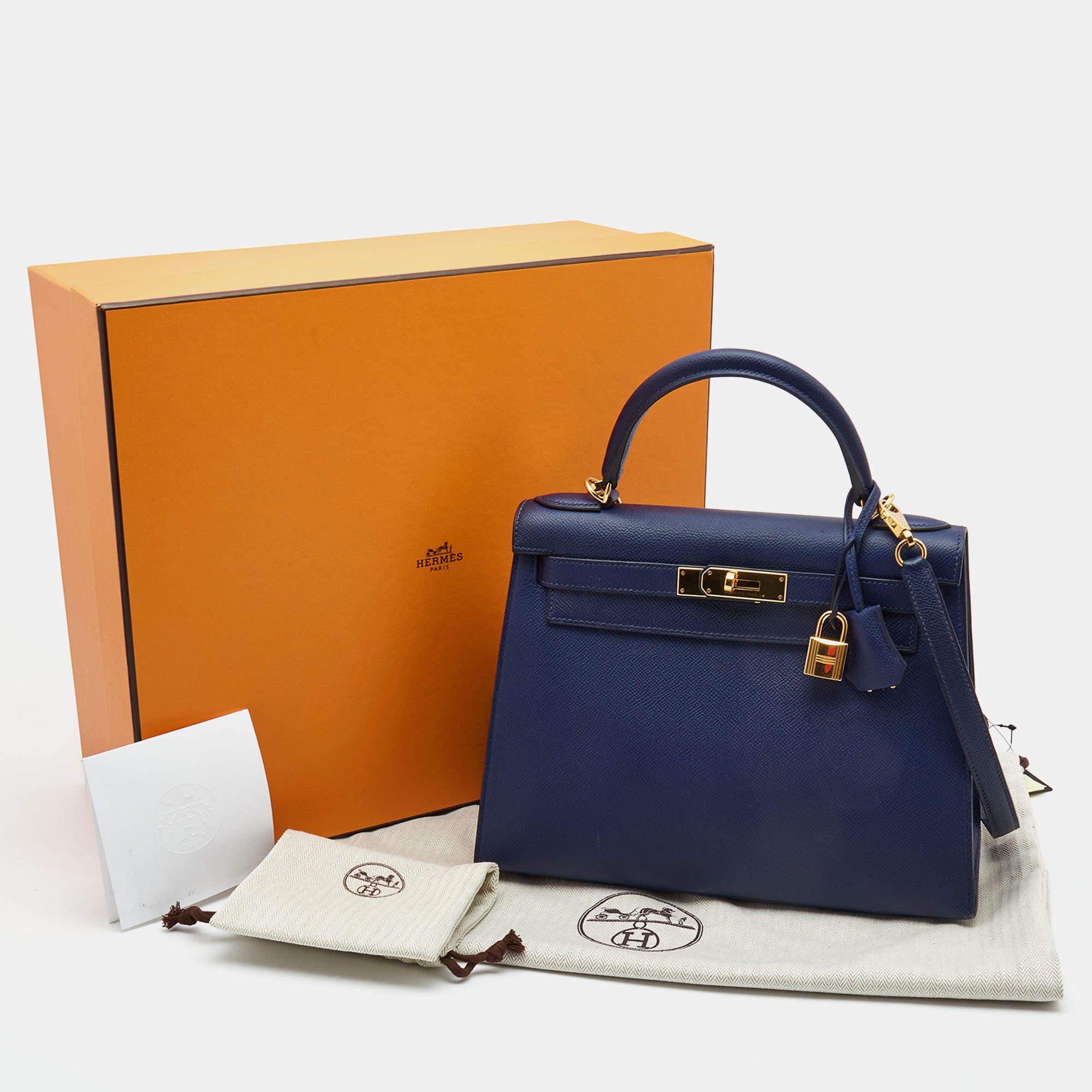 Hermes Bleu Saphir Epsom Leather Gold Finish Kelly Sellier 28 Bag 15