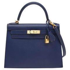 Hermes Bleu Saphir Epsom Leather Gold Finish Kelly Sellier 28 Bag