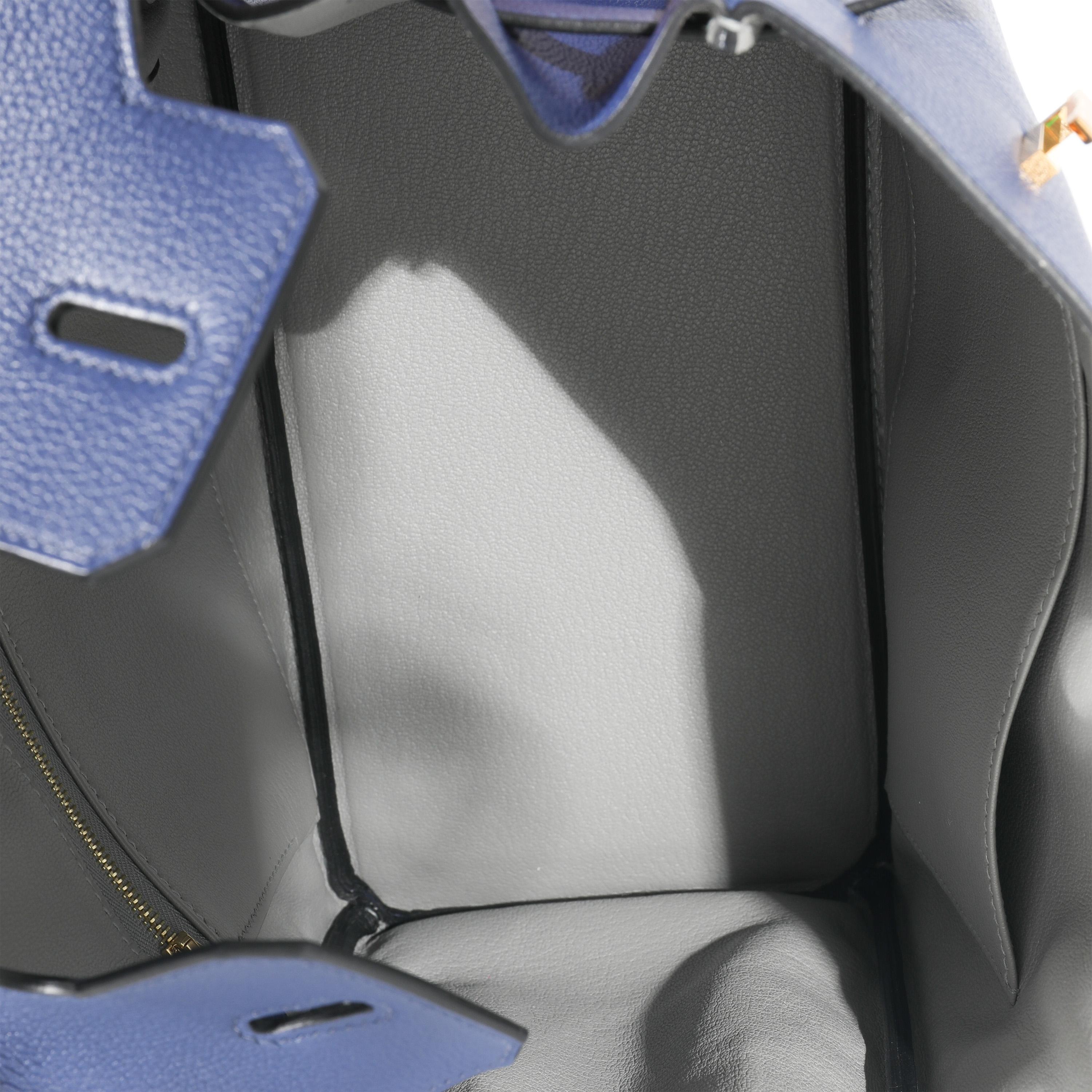 da uomo o donna Hermès Bleu Saphire Gris Mouette Taurillon Novillo Verso Birkin 25 GHW in vendita