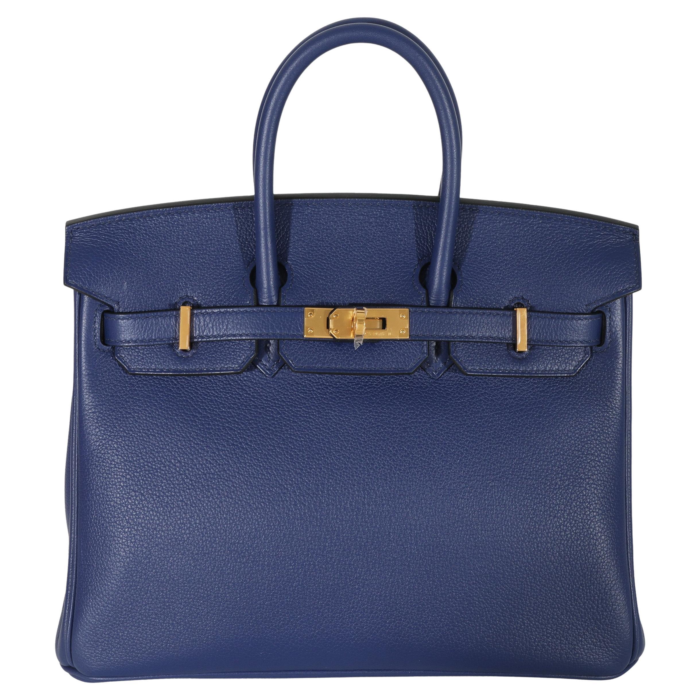 Hermès Bleu Saphire Gris Mouette Taurillon Novillo Verso Birkin 25 GHW in vendita