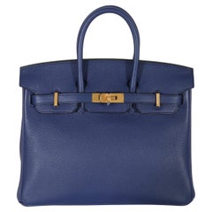 Hermès Bleu Saphir Gris Mouette Taurillon Novillo Verso Birkin 25 GHW