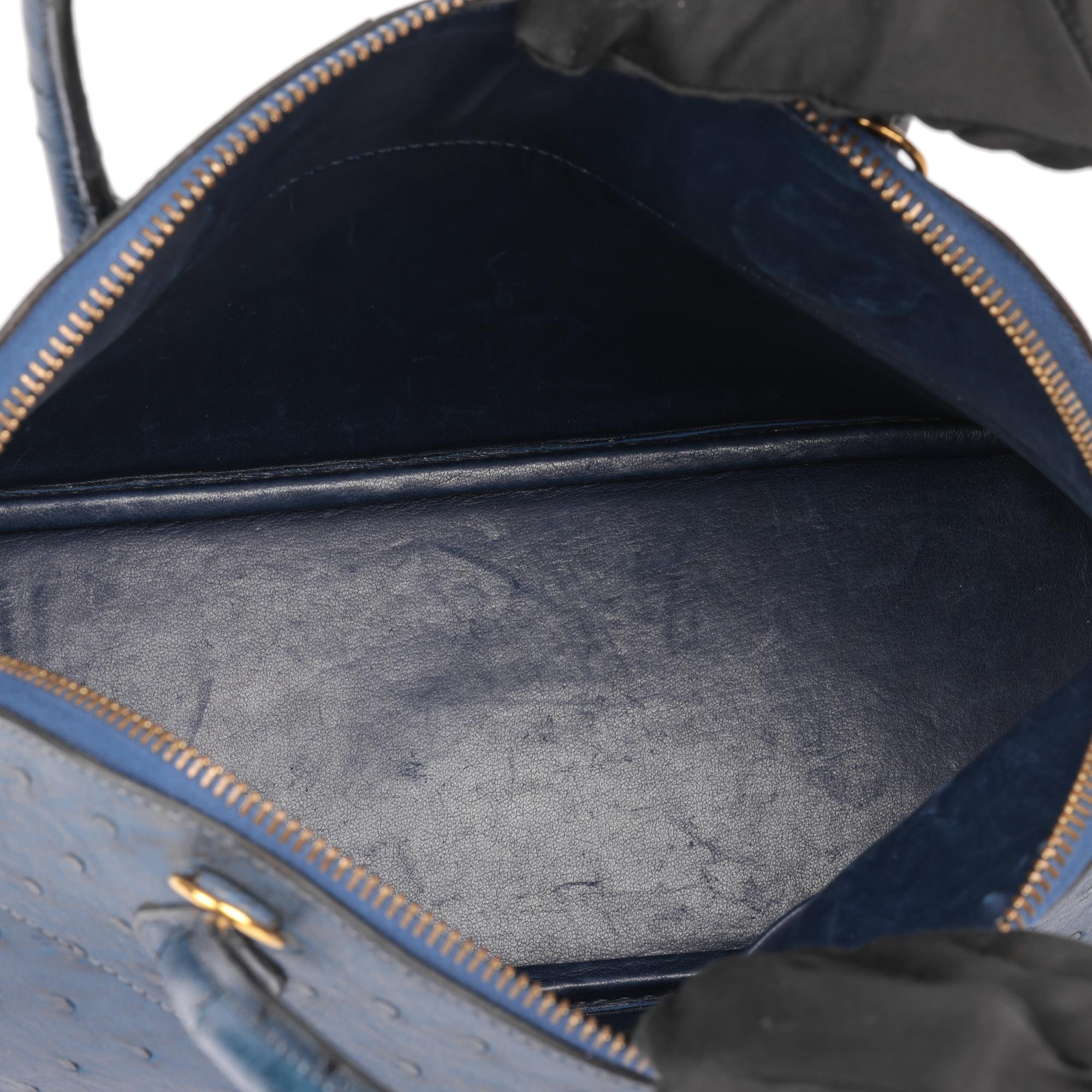 HERMÈS Bleu Saphir Ostrich Leather Vintage Bolide 27 4