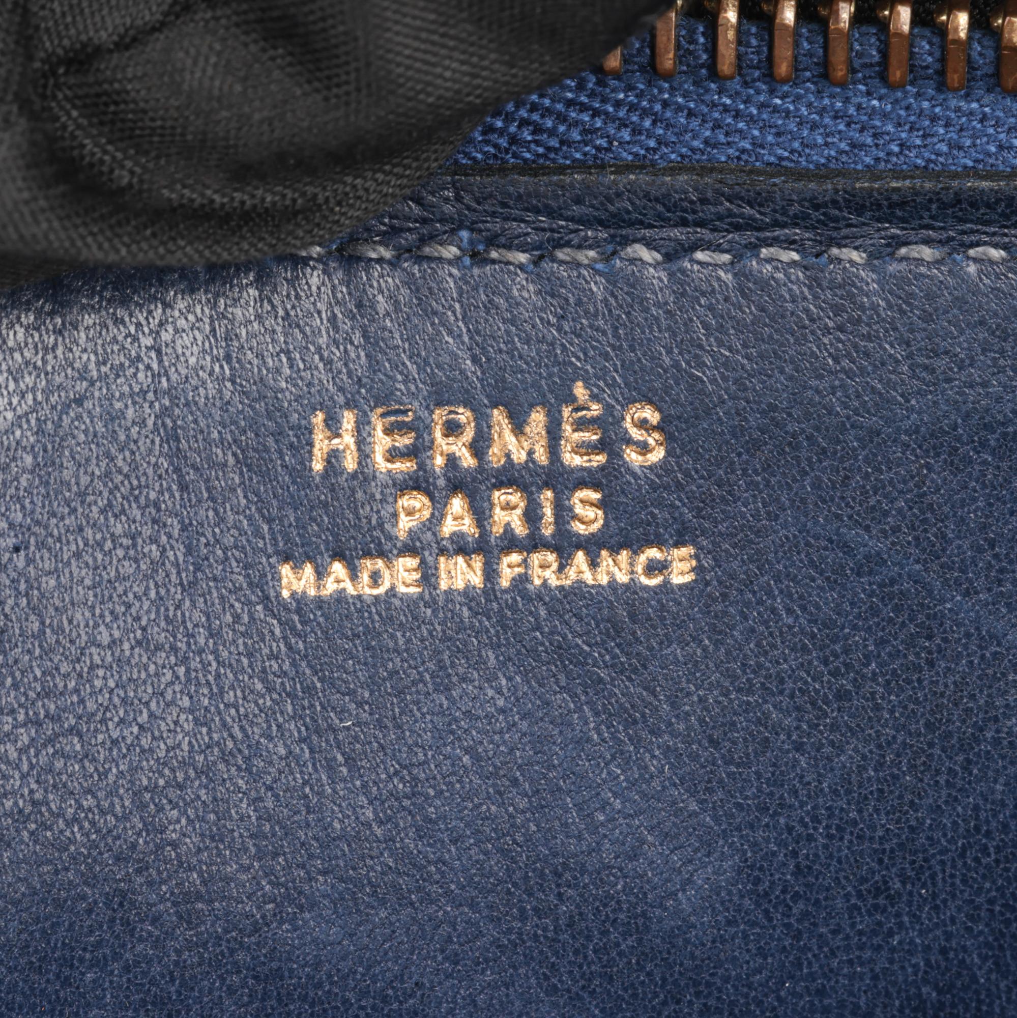 HERMÈS Bleu Saphir Ostrich Leather Vintage Bolide 27 5