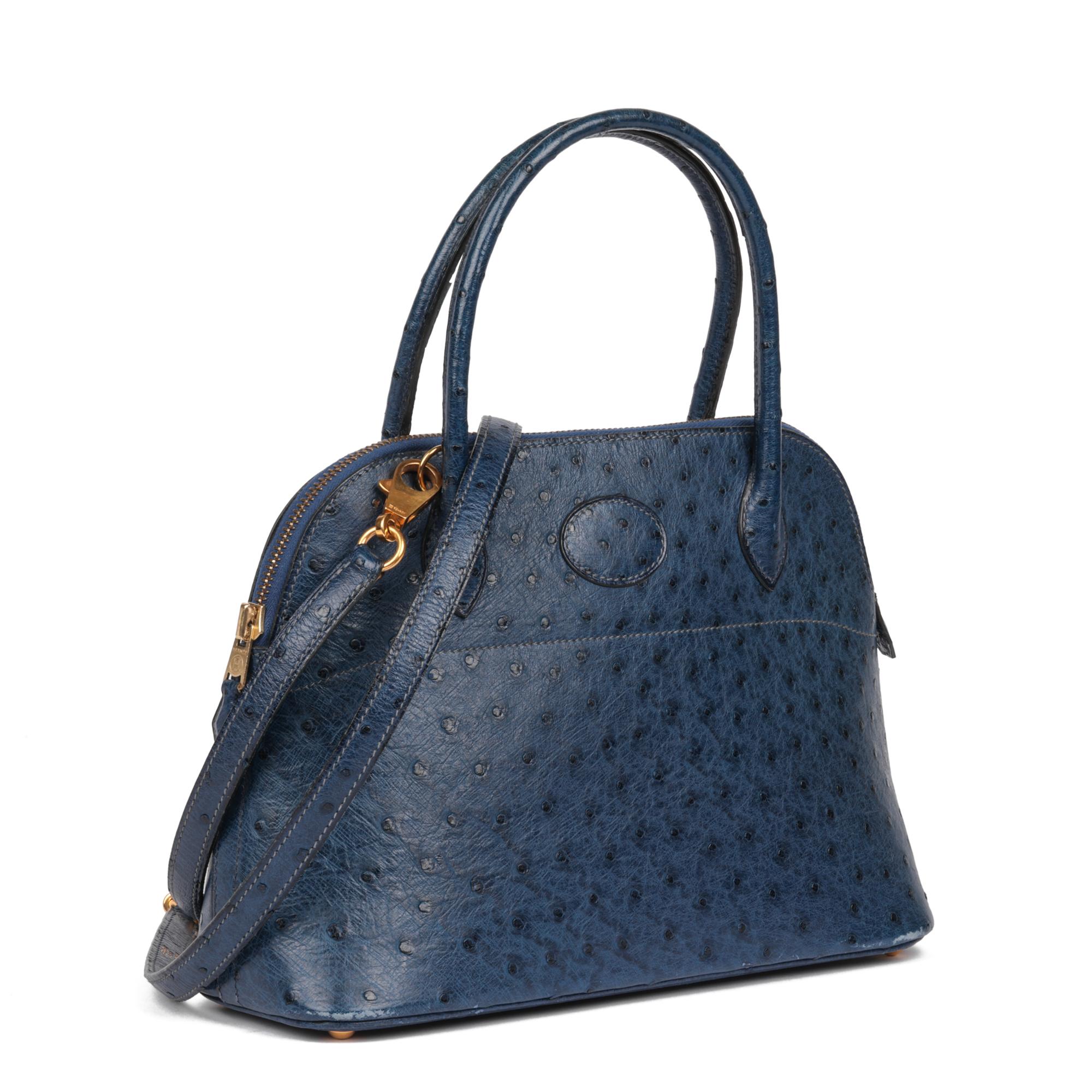 HERMÈS
Bleu Saphir Ostrich Leather Vintage Bolide 27

Xupes Reference: CB848
Serial Number: (W)
Age (Circa): 1993
Accompanied By: Shoulder Strap
Authenticity Details: Date Stamp (Made in France)
Gender: Ladies
Type: Tote, Shoulder

Colour: Bleu