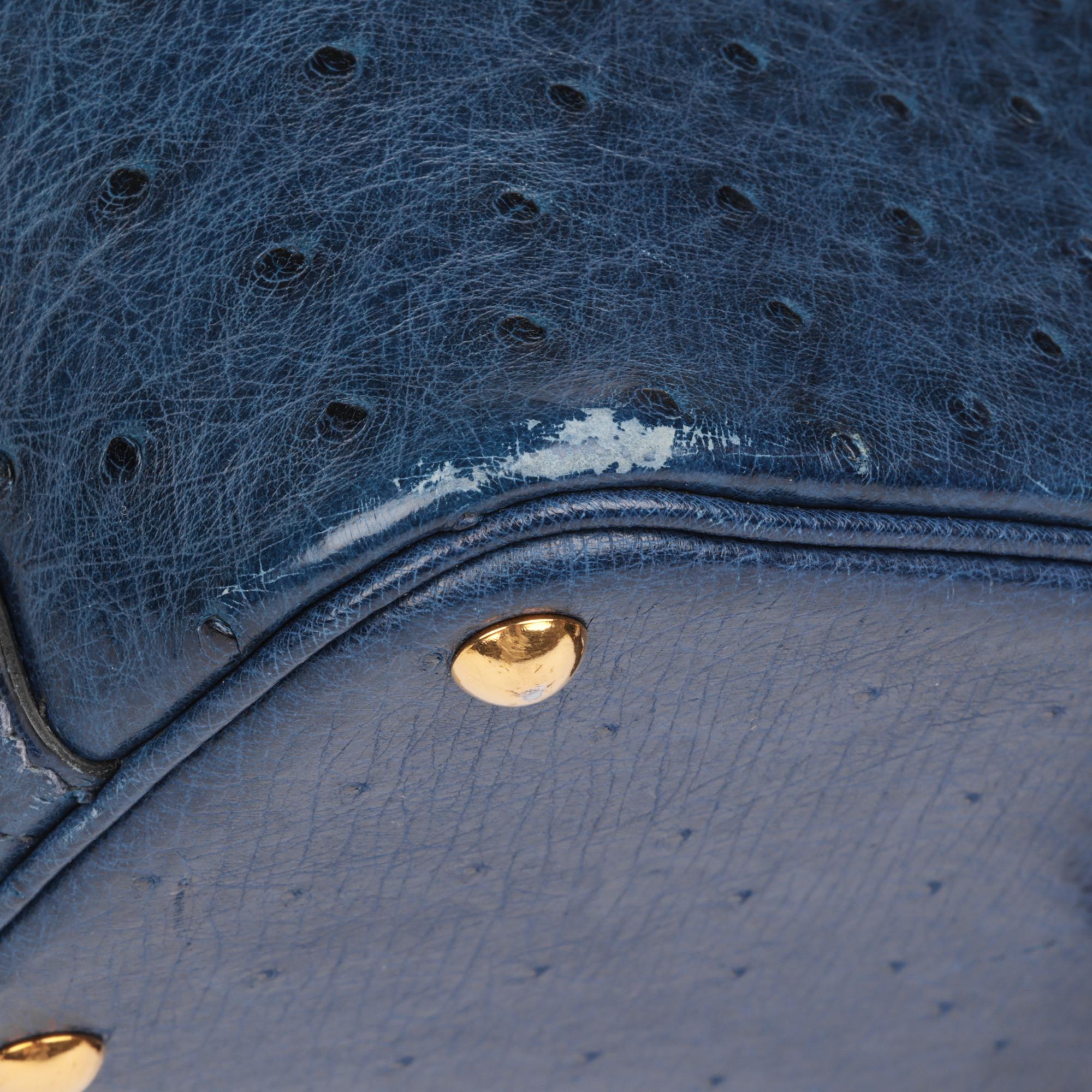 HERMÈS Bleu Saphir Ostrich Leather Vintage Bolide 27 3