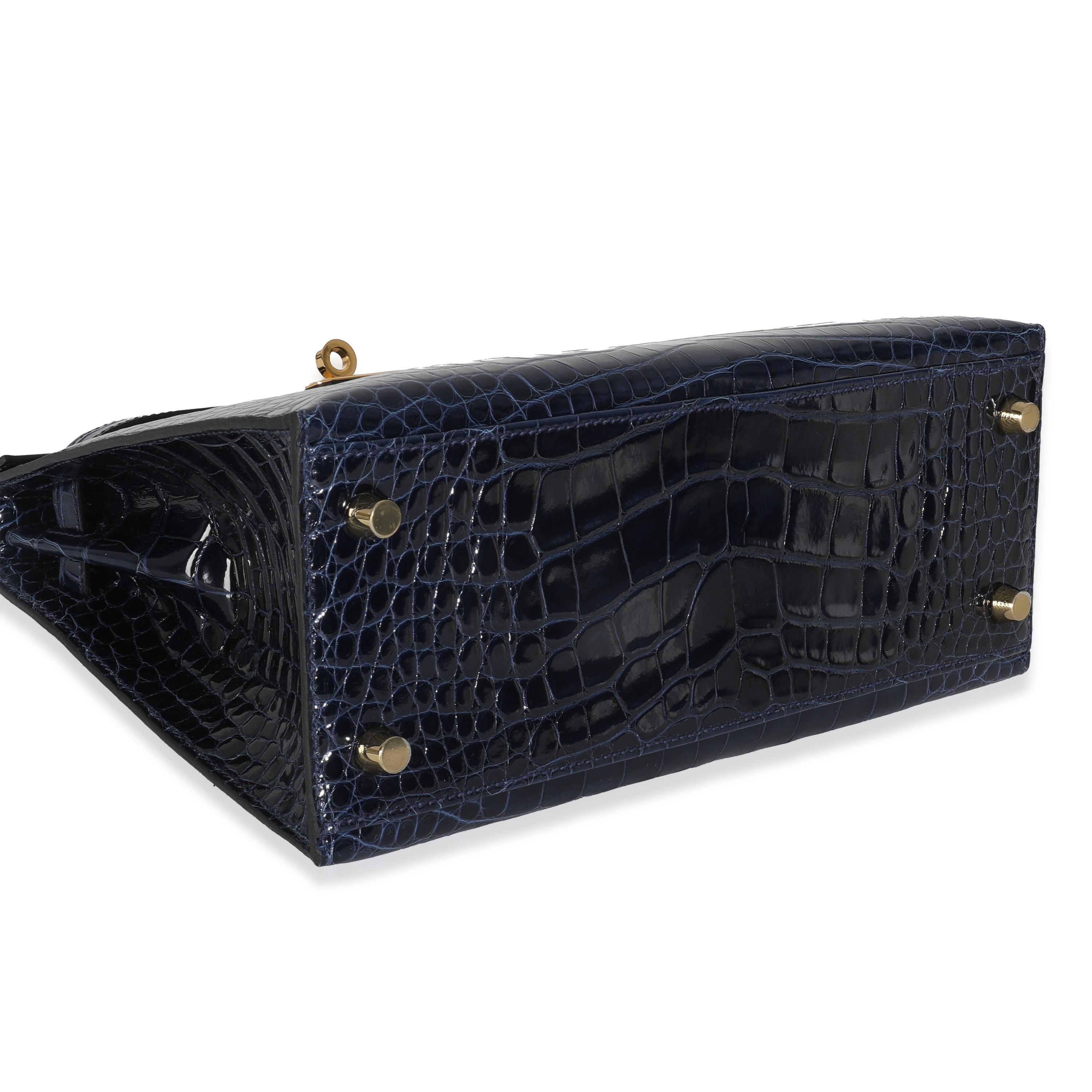 Women's or Men's Hermès Bleu Saphir Shiny Alligator Sellier Kelly 25 GHW For Sale