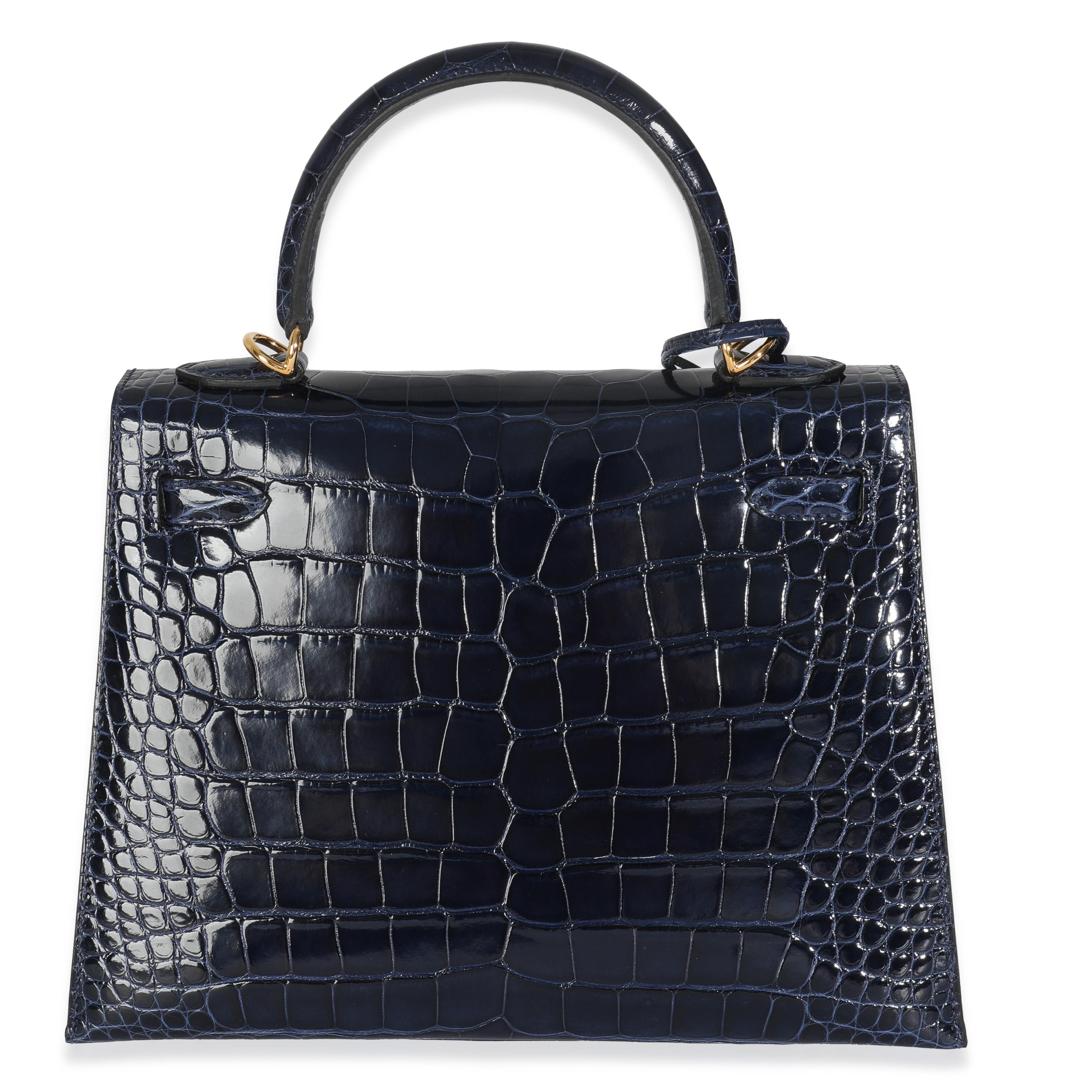 Hermès Bleu Saphir Shiny Alligator Sellier Kelly 25 GHW For Sale 1