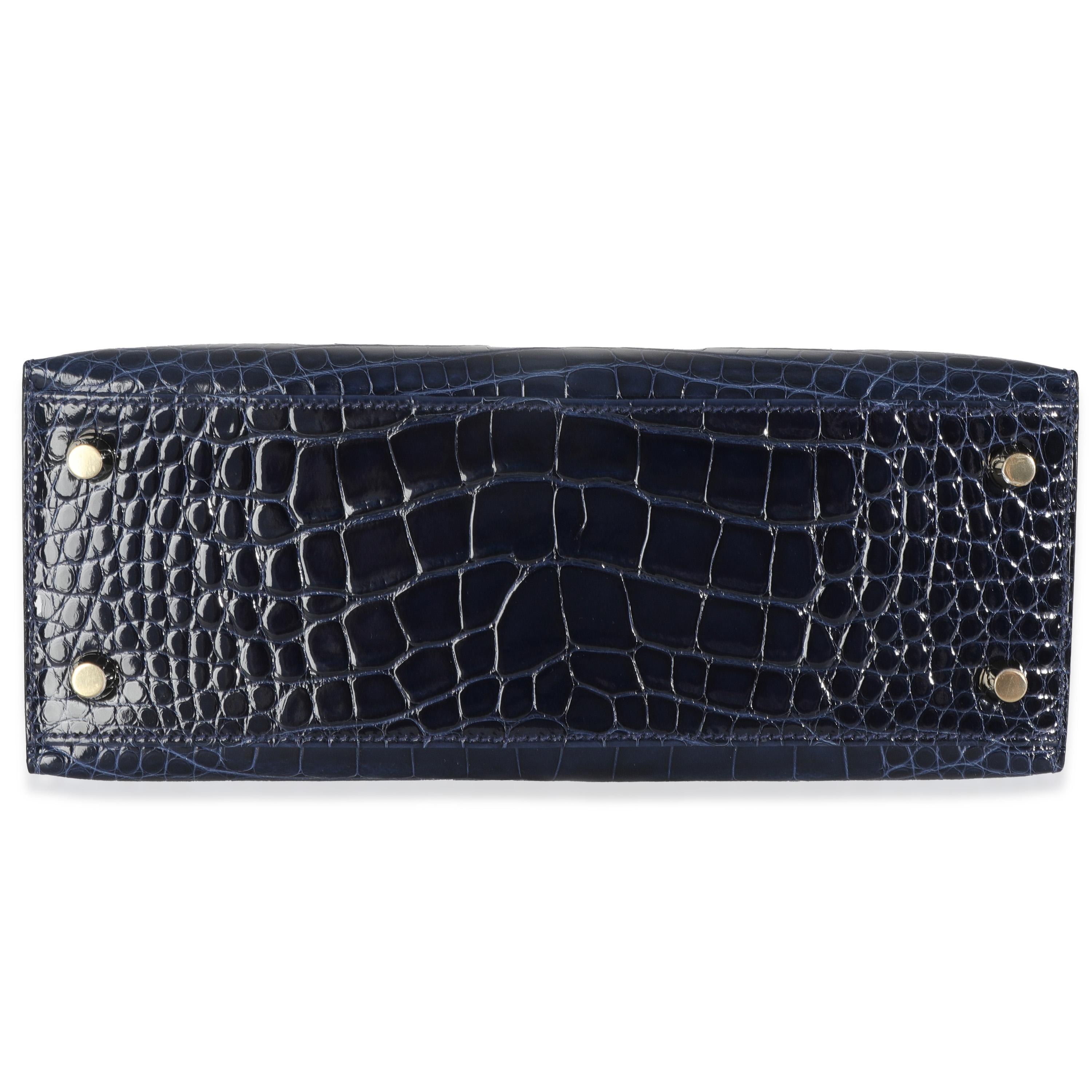 Hermès Bleu Saphir Shiny Alligator Sellier Kelly 25 GHW For Sale 2