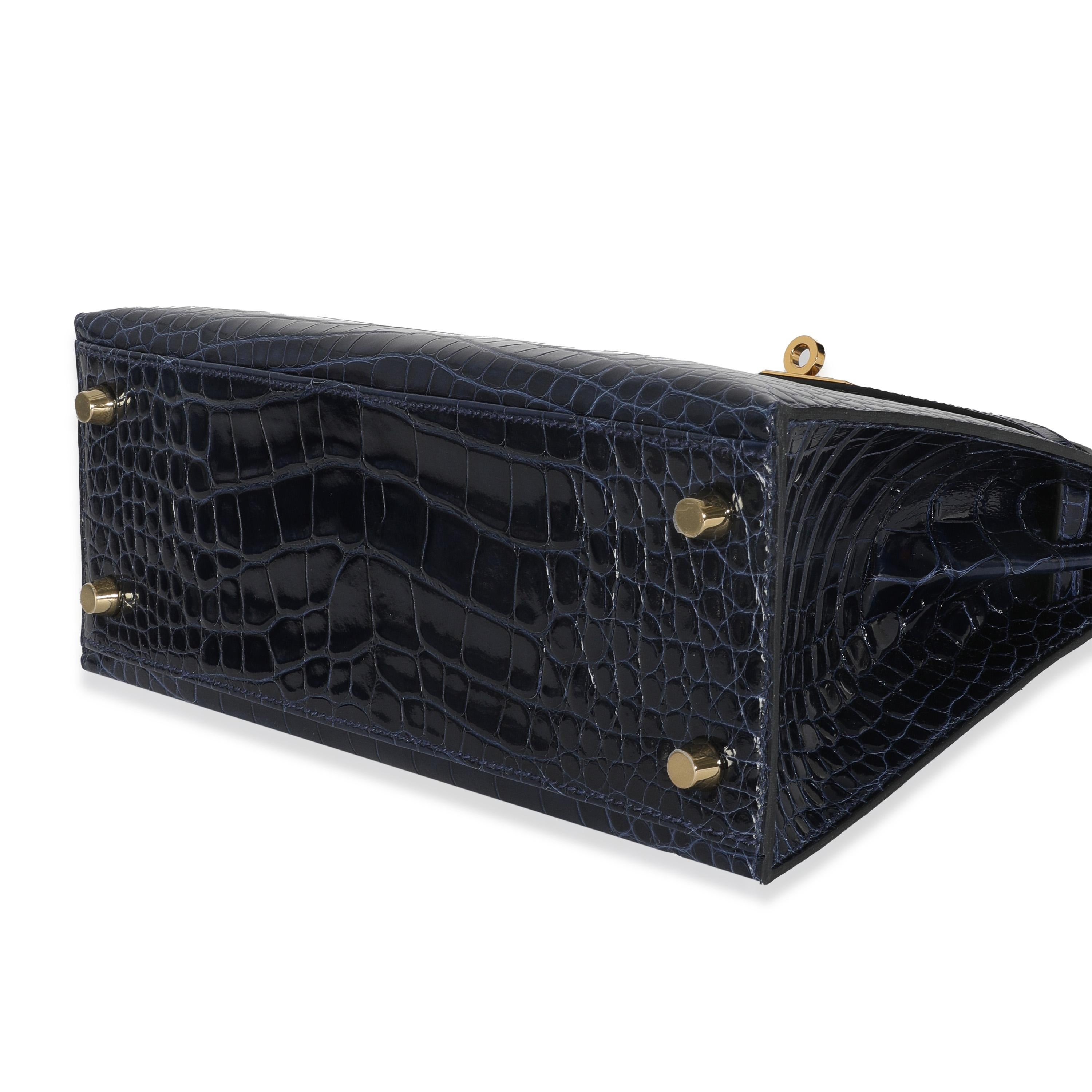 Hermès Bleu Saphir Shiny Alligator Sellier Kelly 25 GHW For Sale 3