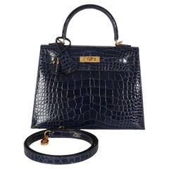 Hermès Bleu Saphir Shiny Alligator Sellier Kelly 25 GHW