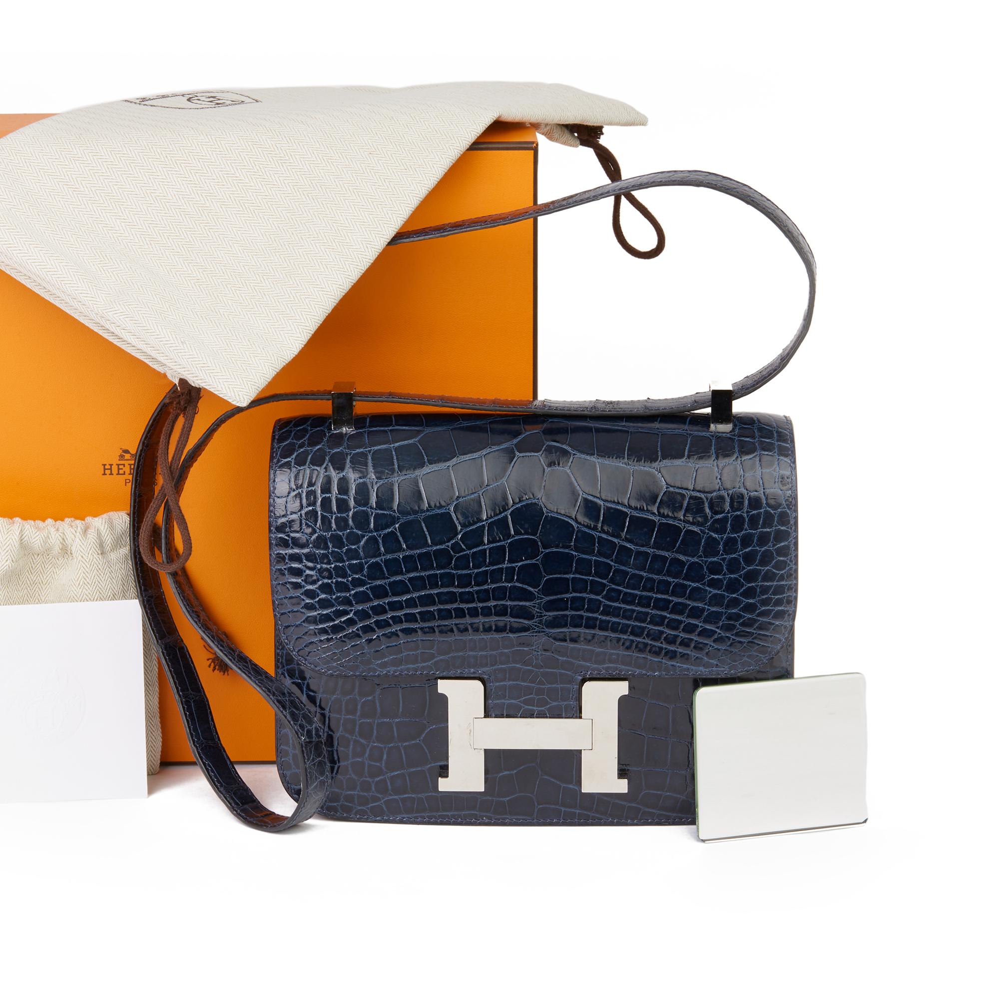 Hermès Bleu Saphir Shiny Mississippiensis Alligator Leather Constance 23 6